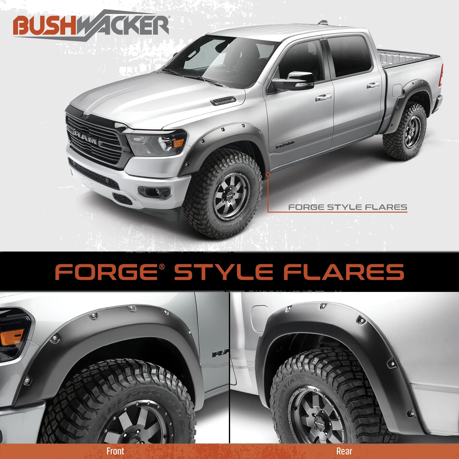 Bushwacker Forge Pocket/Rivet Style Front & Rear Fender Flares | 4-Piece Set, Black, Textured Finish | 28313-08 | Fits 2008-2010