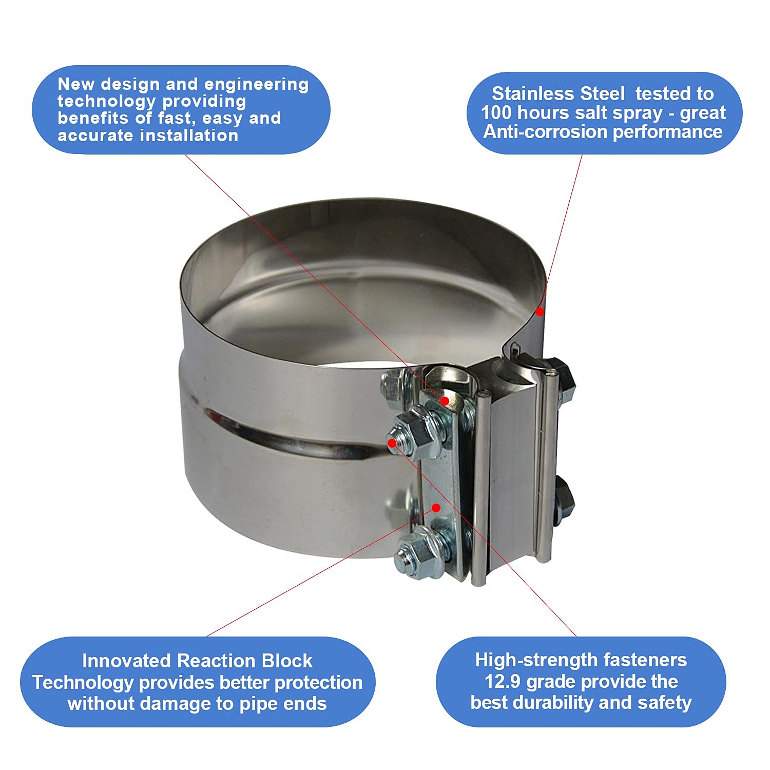 Roadformer 5 Inch Exhaust Clamp - Lap Joint Exhaust Band Clamps Preformed Stainless Steel