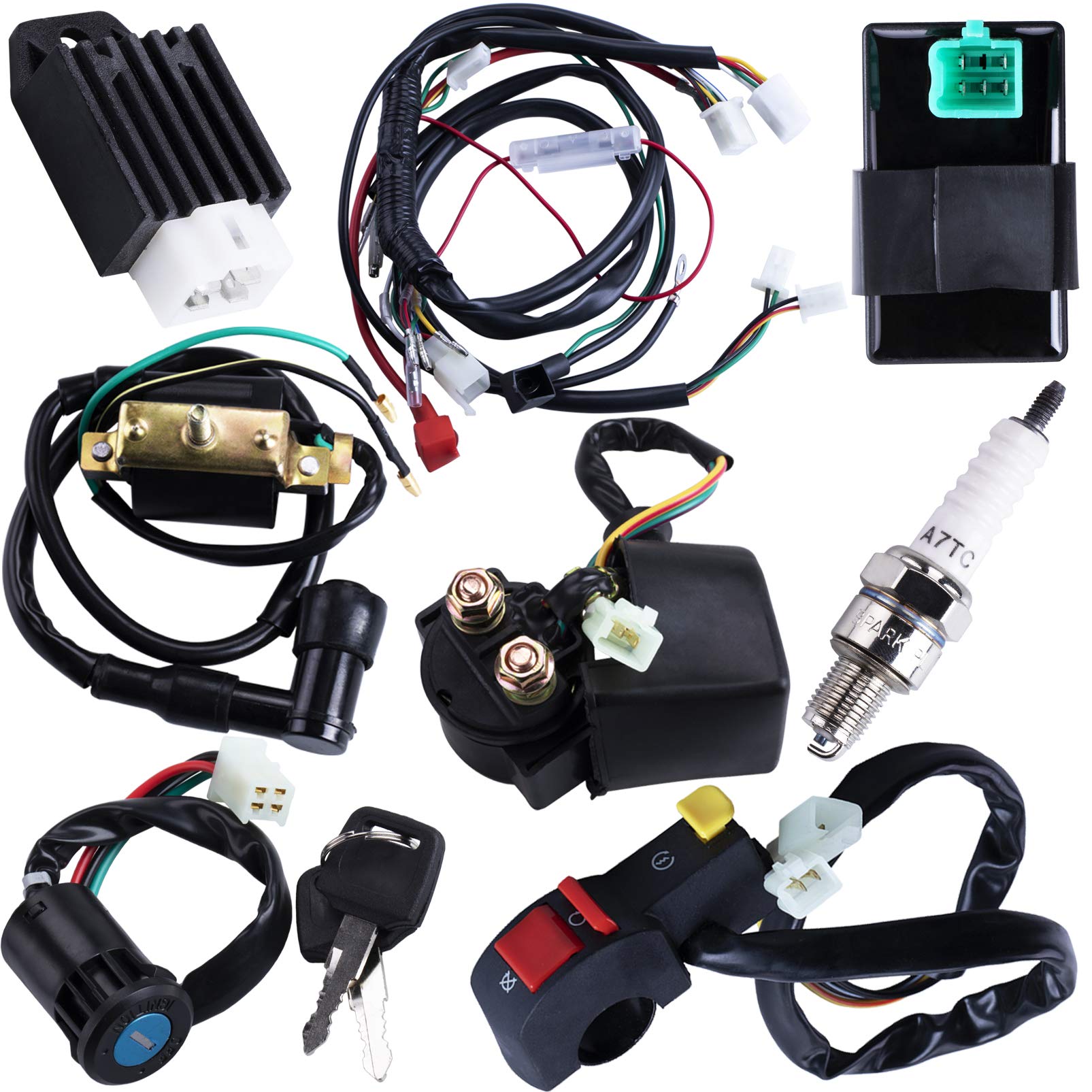 Full Wiring Harness Loom Coil Regulator Cdi Solenoid Relay Spark Plug For 4 Stroke Atv 50Cc 70Cc 90Cc 110Cc 125Cc Dirt Pit Bike 