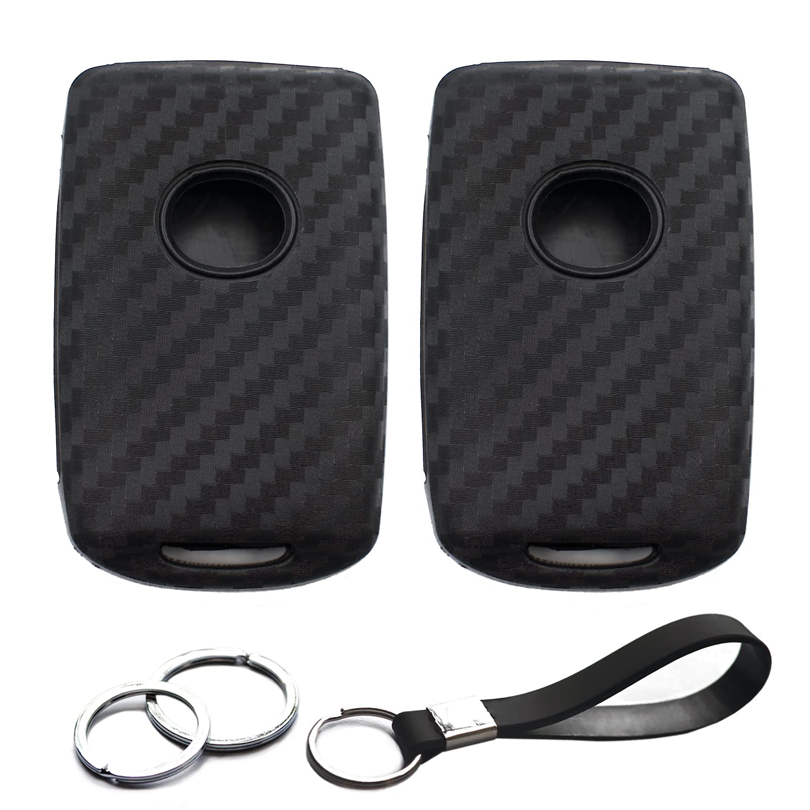 2Pcs Compatible With 2022 2021 2020 Mazda 3 6 Cx-30 Cx-5 Cx-9 Mx-5 Miata Carbon Fiber Looks Black Silicone Fob Key Case Cover Pr