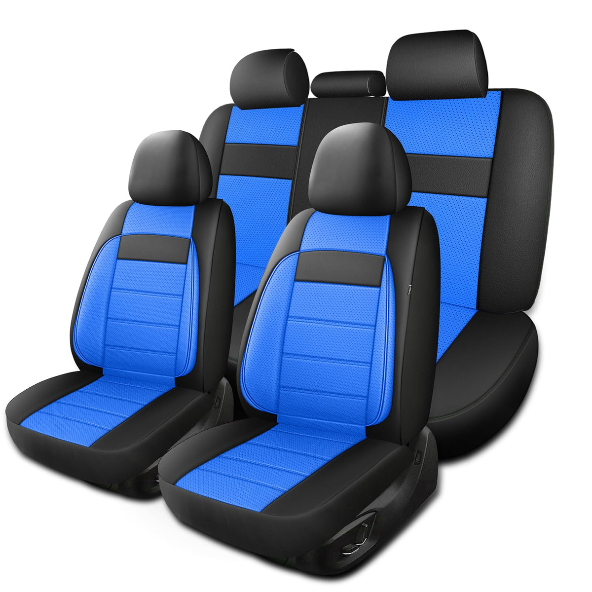 HChengkikz Leather Seat Covers Full Set Universal Water Resistant 3D Foam Back Support, Luxury Comfort Automotive 5 Seat Covers 
