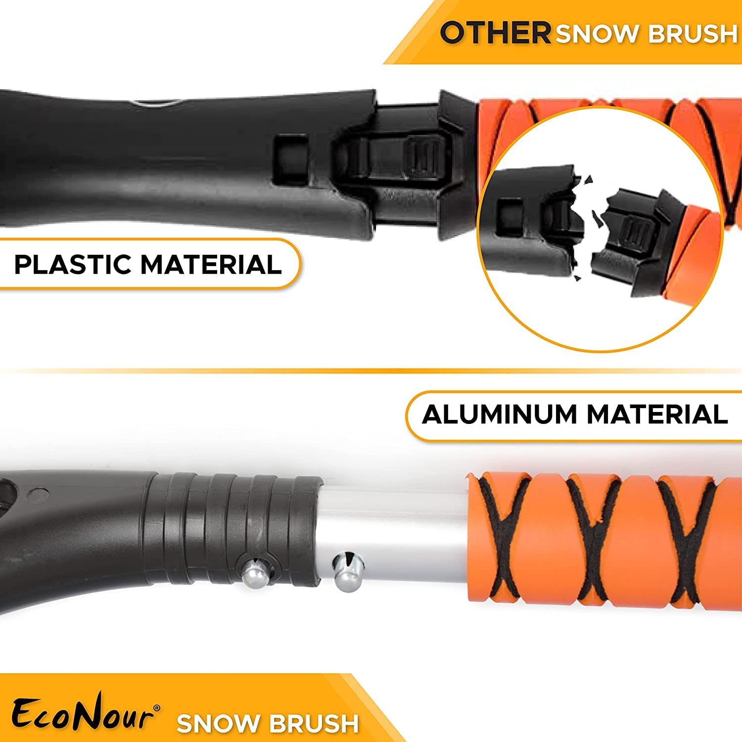 Econour 27'' Car Snow Brush And Ice Scraper (2 Pack) | Aluminum Snow Scraper For Cars With Ergonomic Foam Grip | Scratch-Free Wi