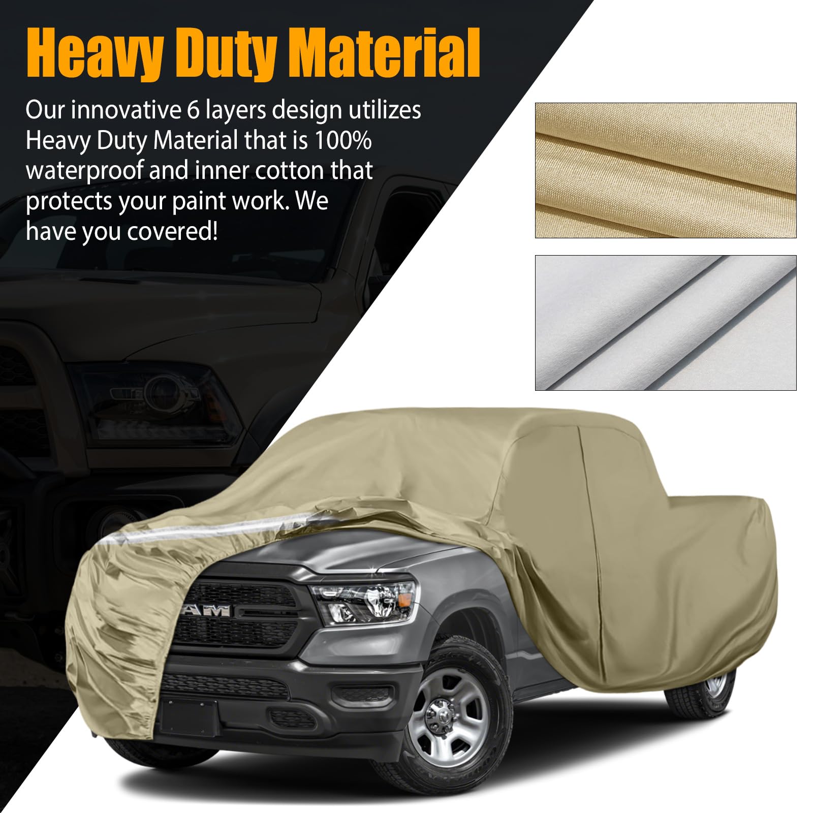 Waterproof Truck Covers Replace for Ford F150 / Dodge Ram 1500 CrewCab 5.5 ft, Multilayer Heavy Duty with Cotton Liner Car Cover