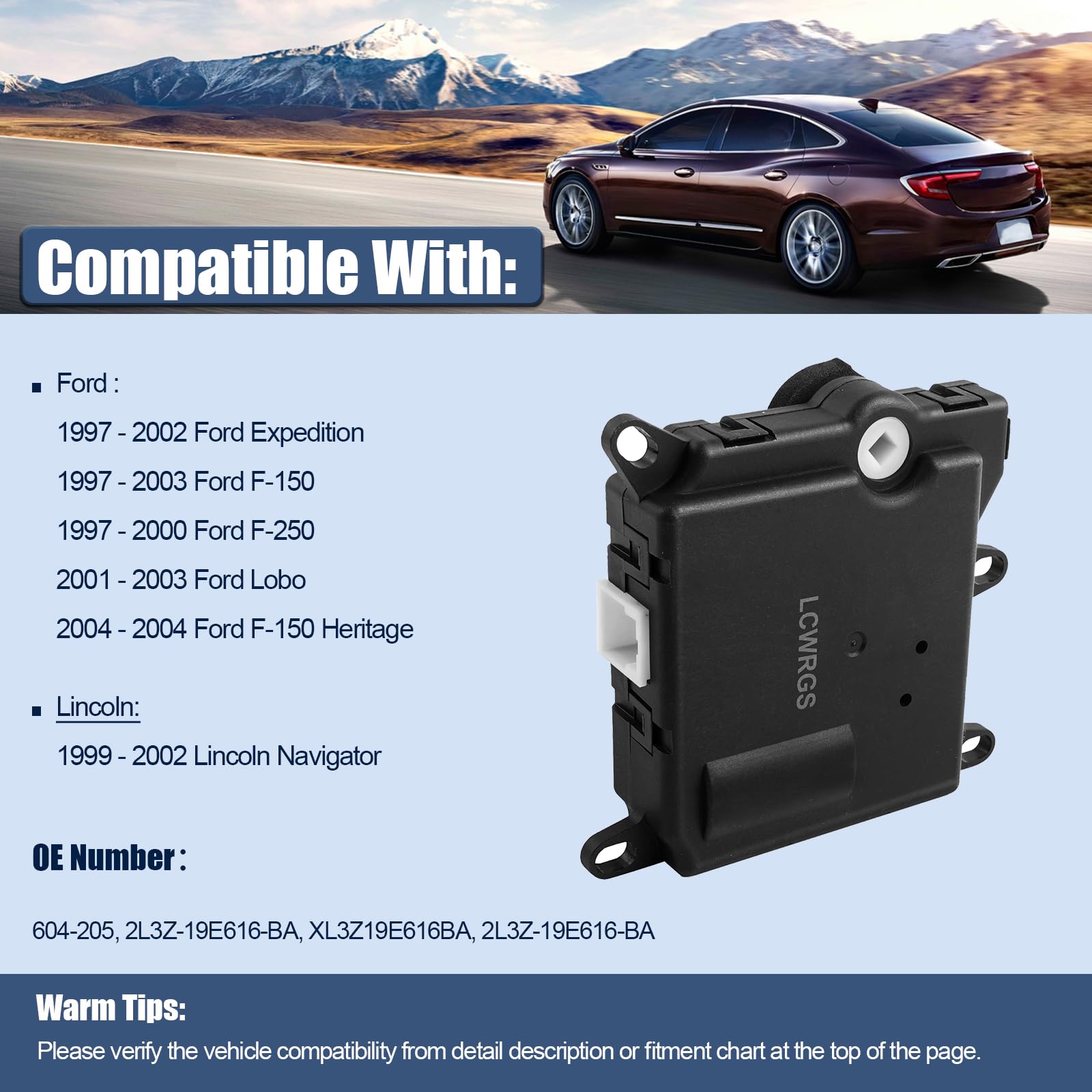 Lcwrgs 604-205 Hvac Blend Door Actuator Compatible With Ford F-150 1997 1998 1999 2000 2001 2002 2003, Ford Expedition 1997 1998 1999 2000 2001 2002, F-250 1997-2000, Lincoln Navigator 1999-2002