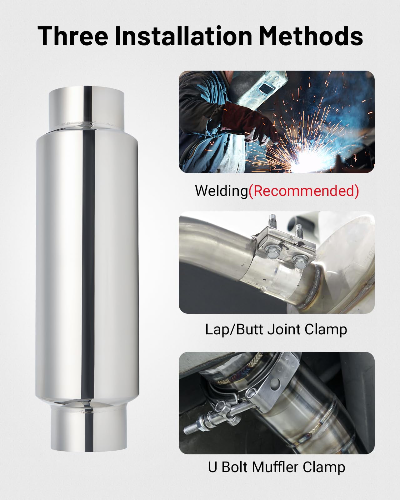 Evil Energy 3'' Resonator Muffler Stainless Steel (3.0 Inch Inlet/Outlet, 13.8'' Length)