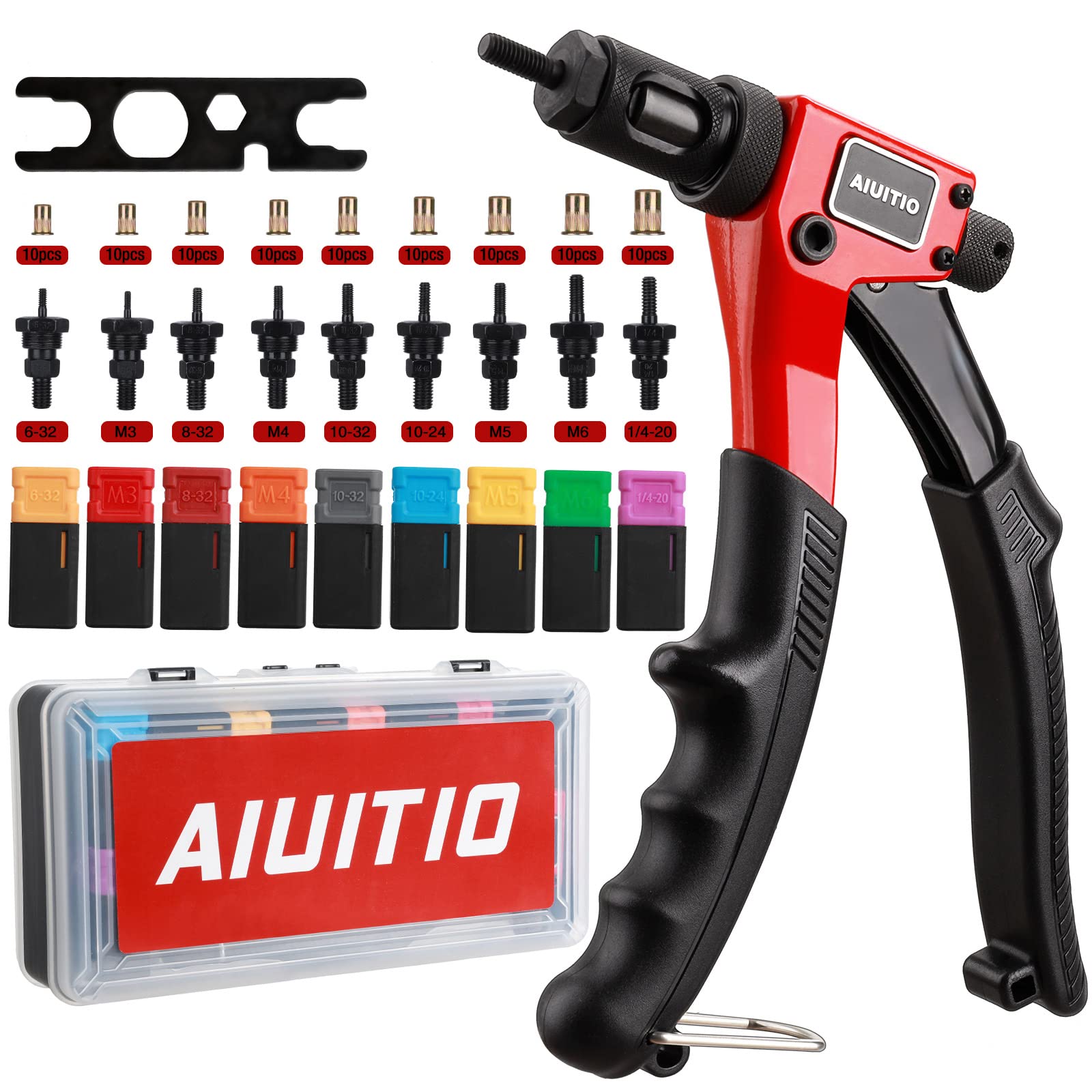 Aiuitio 8 Rivet Nut Tool, Rivnut Tool Kit With 9 Metric And Sae Mandrels, Nutsert Rivet Tool Set With 90Pcs Rivnuts, Sturdy Case Packed, Designed For Tight Space