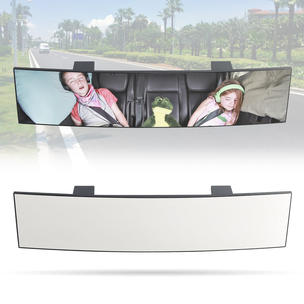 LoyaGour Rear View Mirror for Car,11.8'' Convex Panoramic Wide Angel View Mirrors Extender,Chrome Tint Anti Glare,Universal Clip