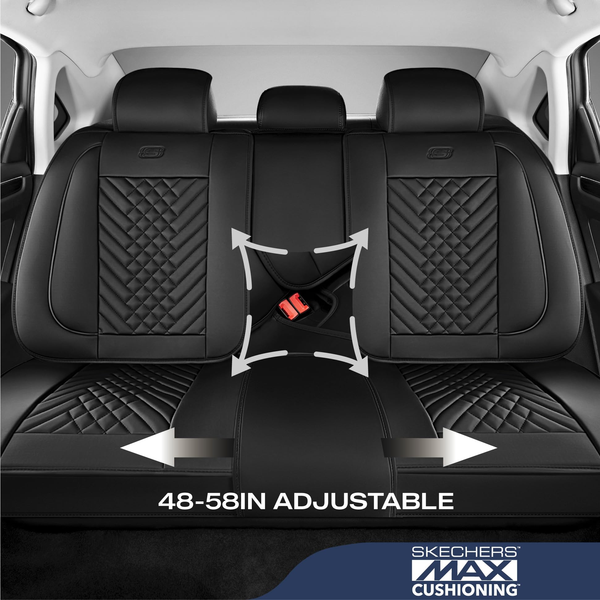 Skechers Car Seat Covers,MAX Cushioning Memory Foam Piping Leather Seat Covers,Waterproof Car Seat Protector Full Set,Car Seat C