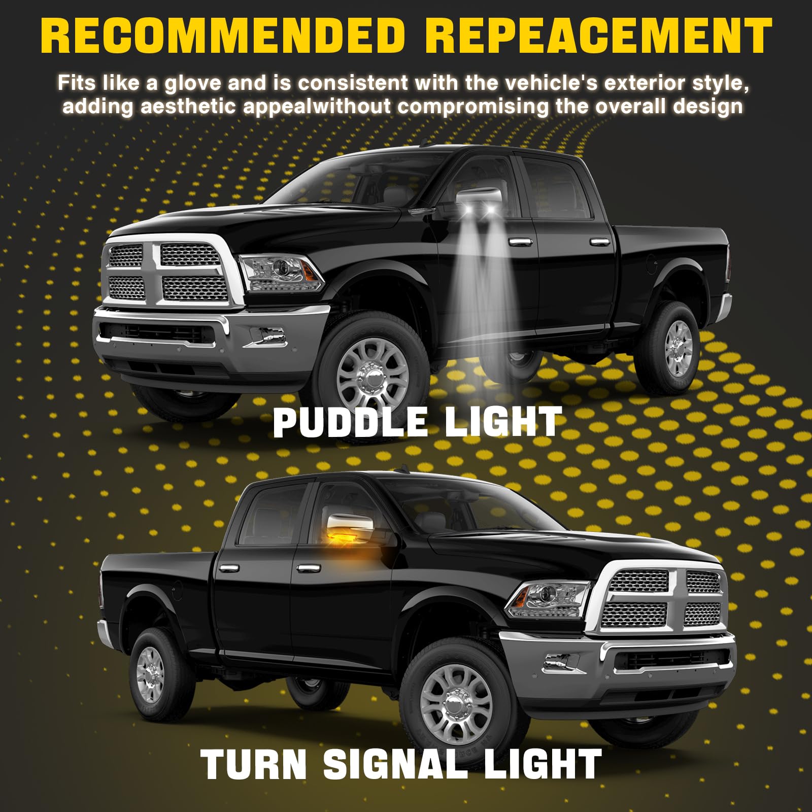 Weileite Led Side Mirror Light Turn Signal Puddle Bulb Lens Cover Fit For Dodge Ram 1500 2009-2011 2012 2013 2014 2015 2016 2017