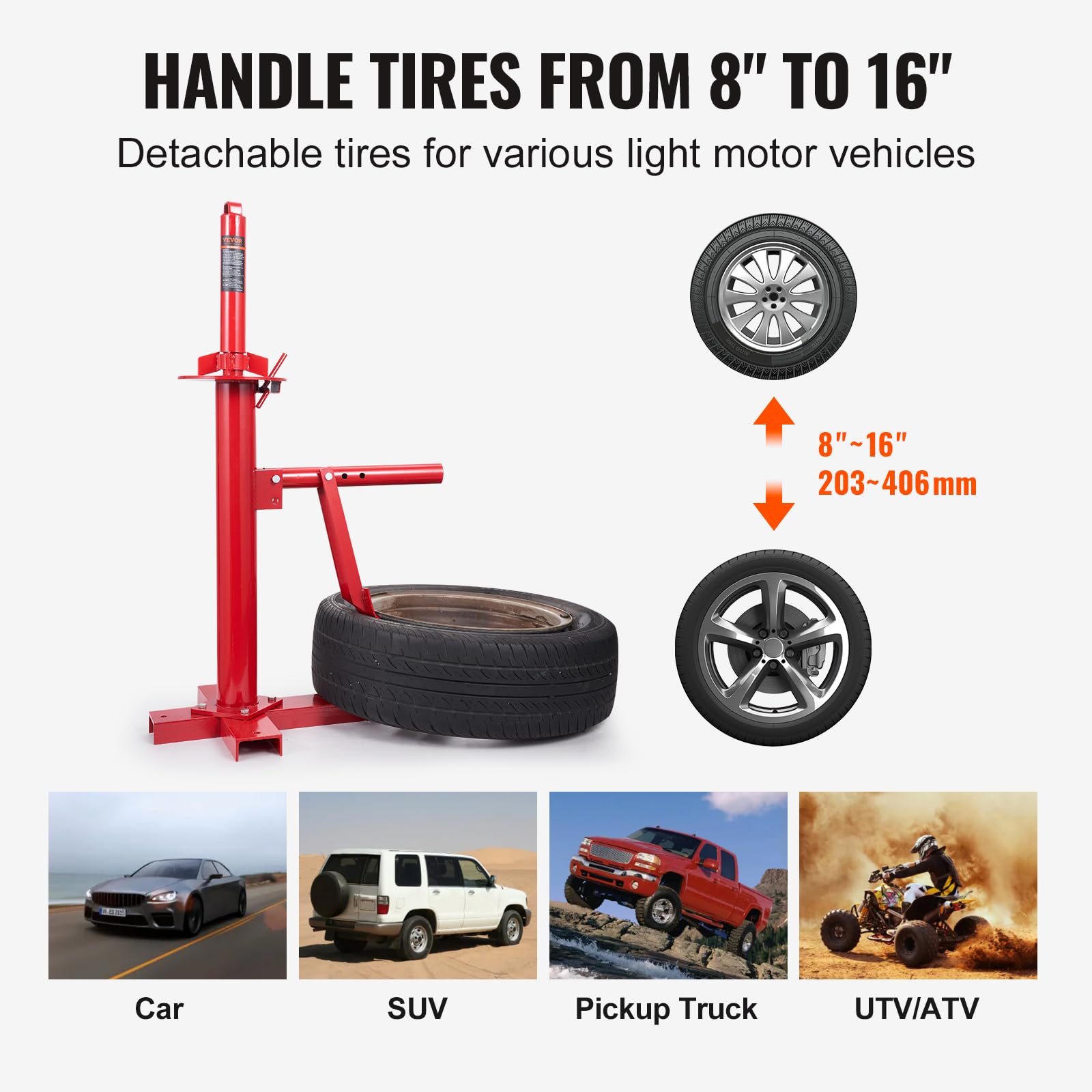 VEVOR Manual Tire Changer, Portable Hand Bead Breaker Mounting Tool for 8-16 Tires, Compatible with Car Truck Trailer, Tire