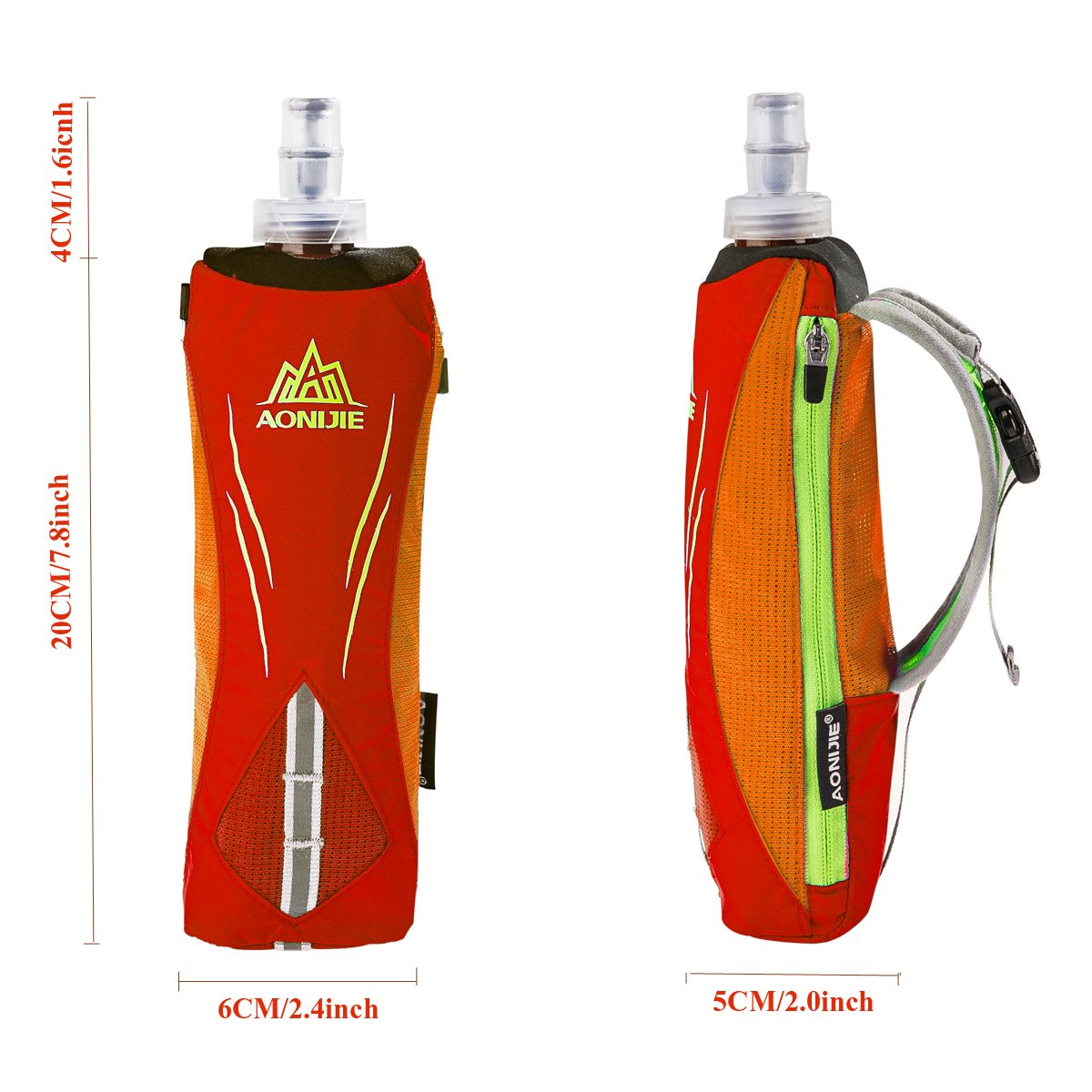 Geila Handheld Water Bottle For Running, 17 Oz Grip Handheld Bottle With Hand Strap Hydration Pack, Sport Soft Flask, Orange