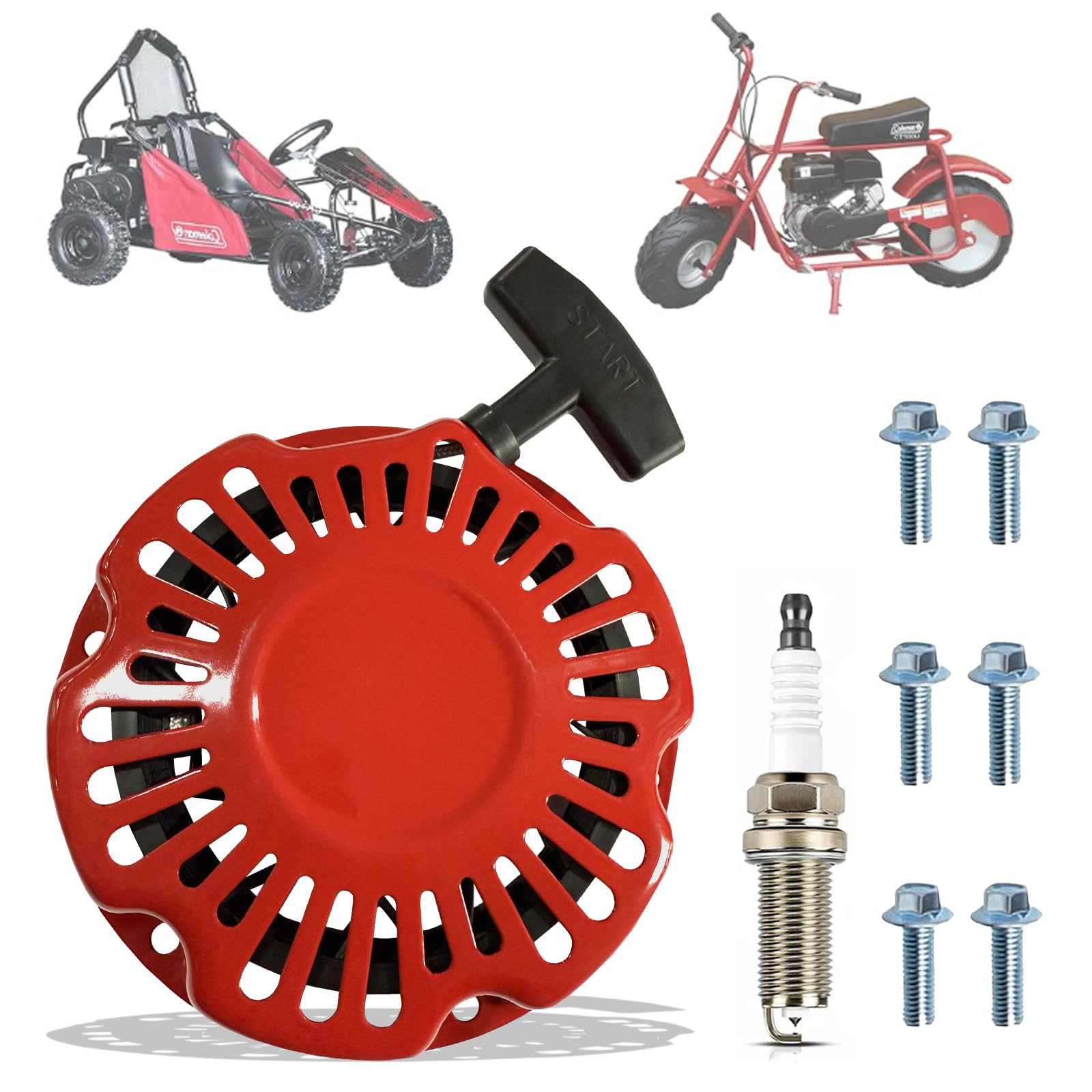 Qymoto 98Cc Recoil Pull Start For Coleman Ct100U Cc100X Mini Bike,Ck100-S Sk100 Ck100 Go Kart, Predator 79Cc Ohv Engine Recoil Starter Assembly With Spark Plug