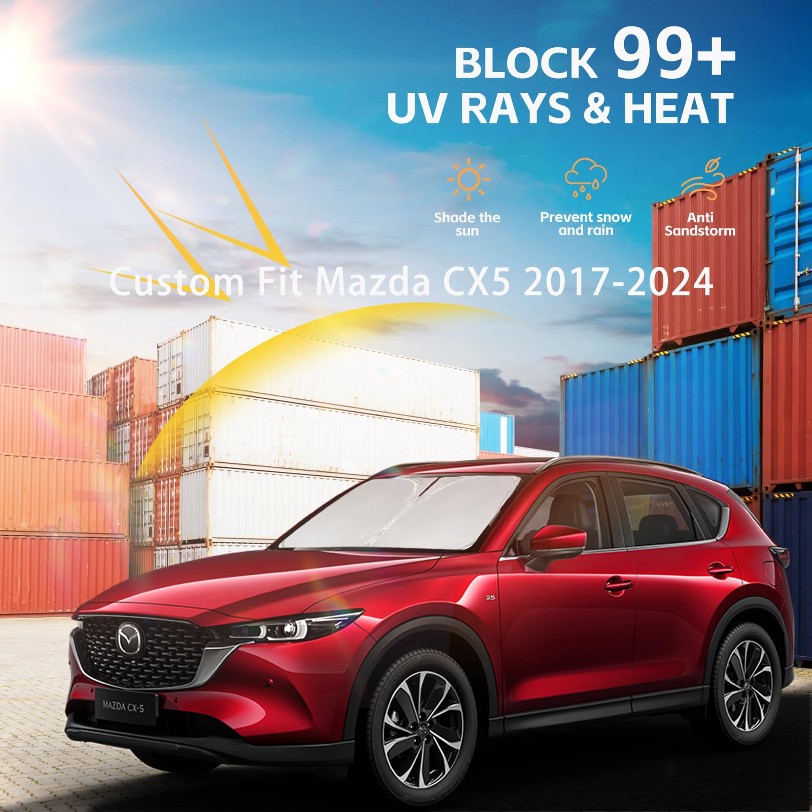 Windshield Sun Shade For Mazda Cx5 Cx-5 2017-2025 Double Layer 240T Front Window Shade Custom Fit Cx5 Cx-5, Sport, Touring, Gran