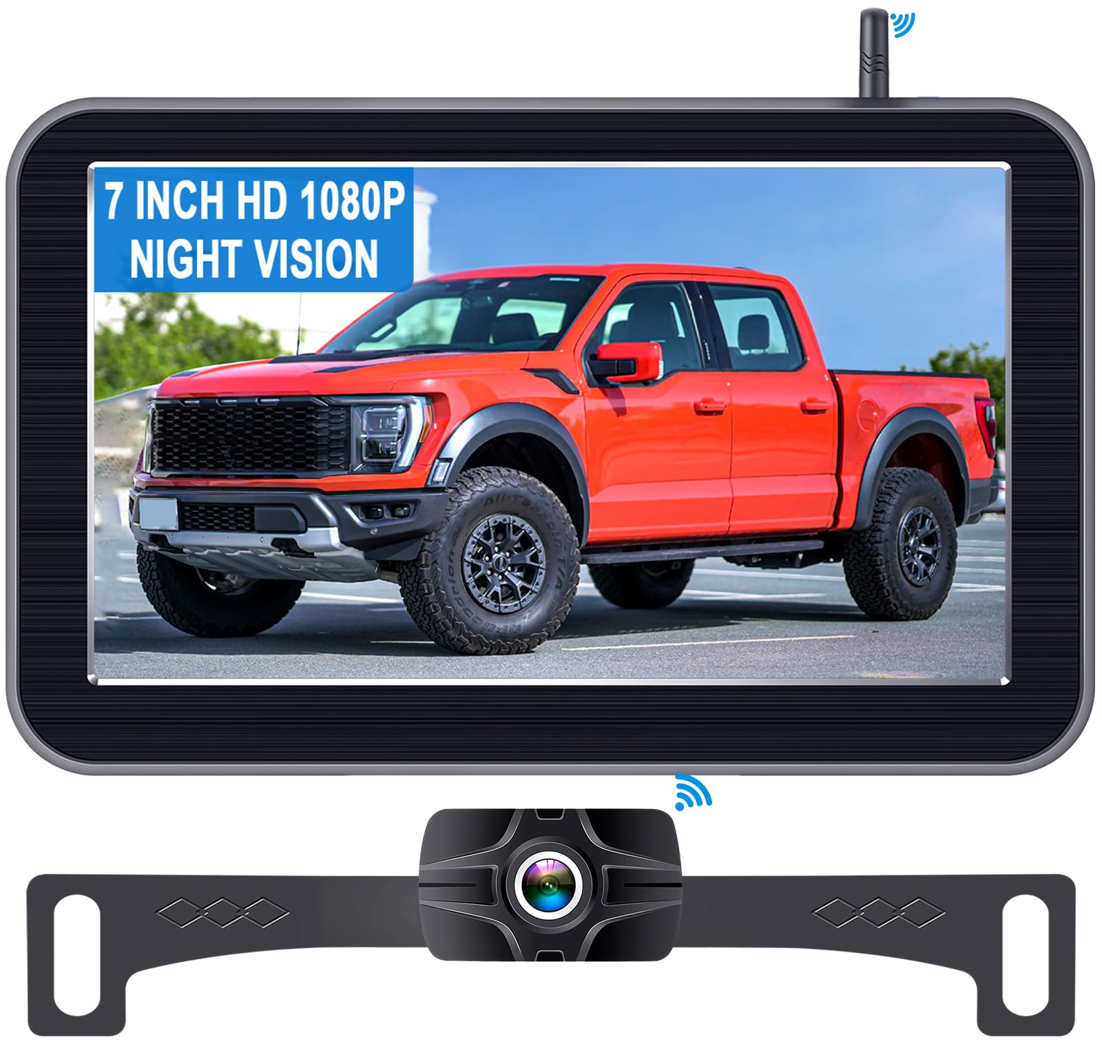 7-Inch Wireless Backup Camera For Truck - 2 Channel, Diy Grid Lines, Hd 1080P, Night Vision, Ip69K Waterproof, Easy Installation