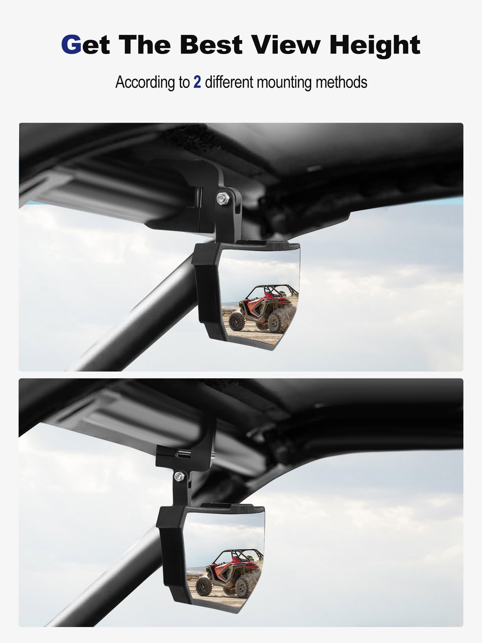 ZIDIYORUO UTV Rear View Mirror, Adjustable SXS RZR Center Rearview Mirror with Aluminum Clamp Fit for 1.5-2 Roll Bar, Compat