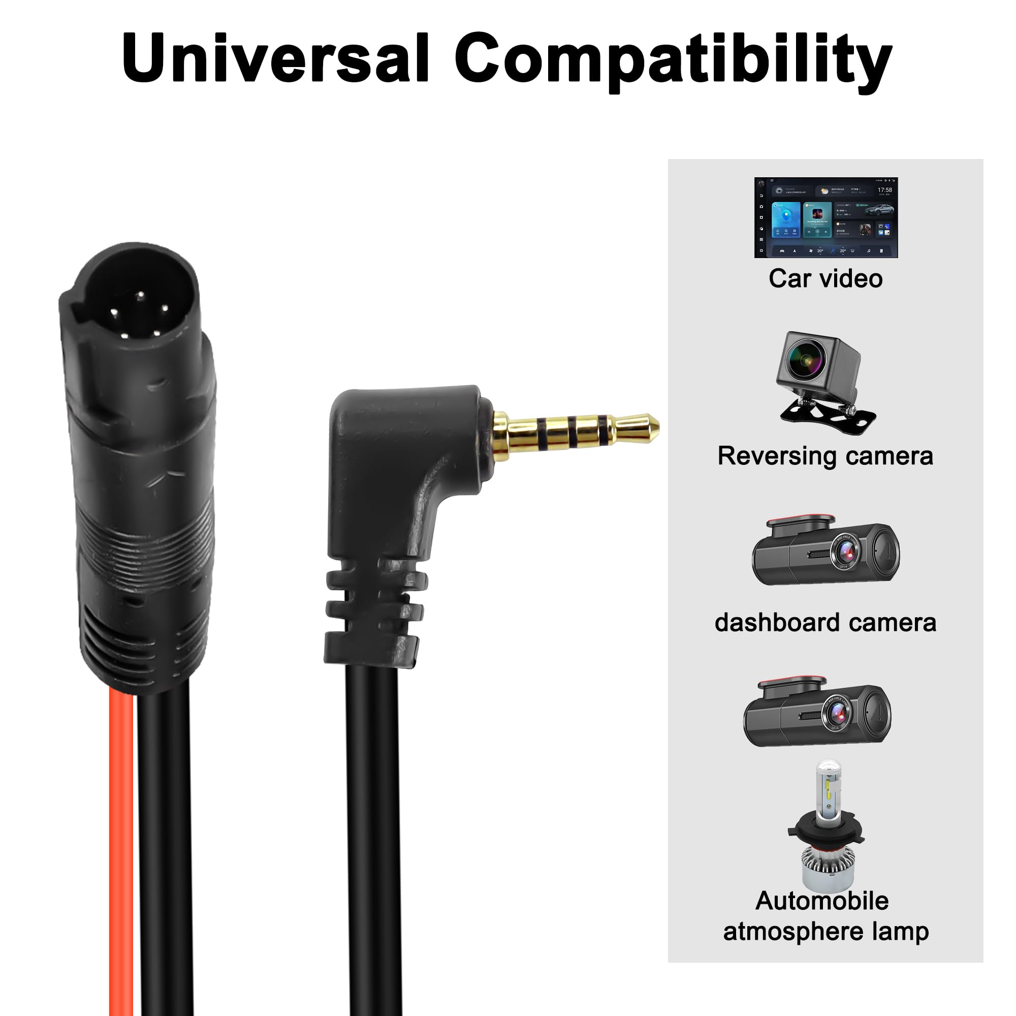 Meiryfa 5 Pin Dash Cam Cable Rear View Camera Wire 5 Pin Male To 2.5Mm Male Plug Car Backup Camera Reverse Mirror Extension Cord