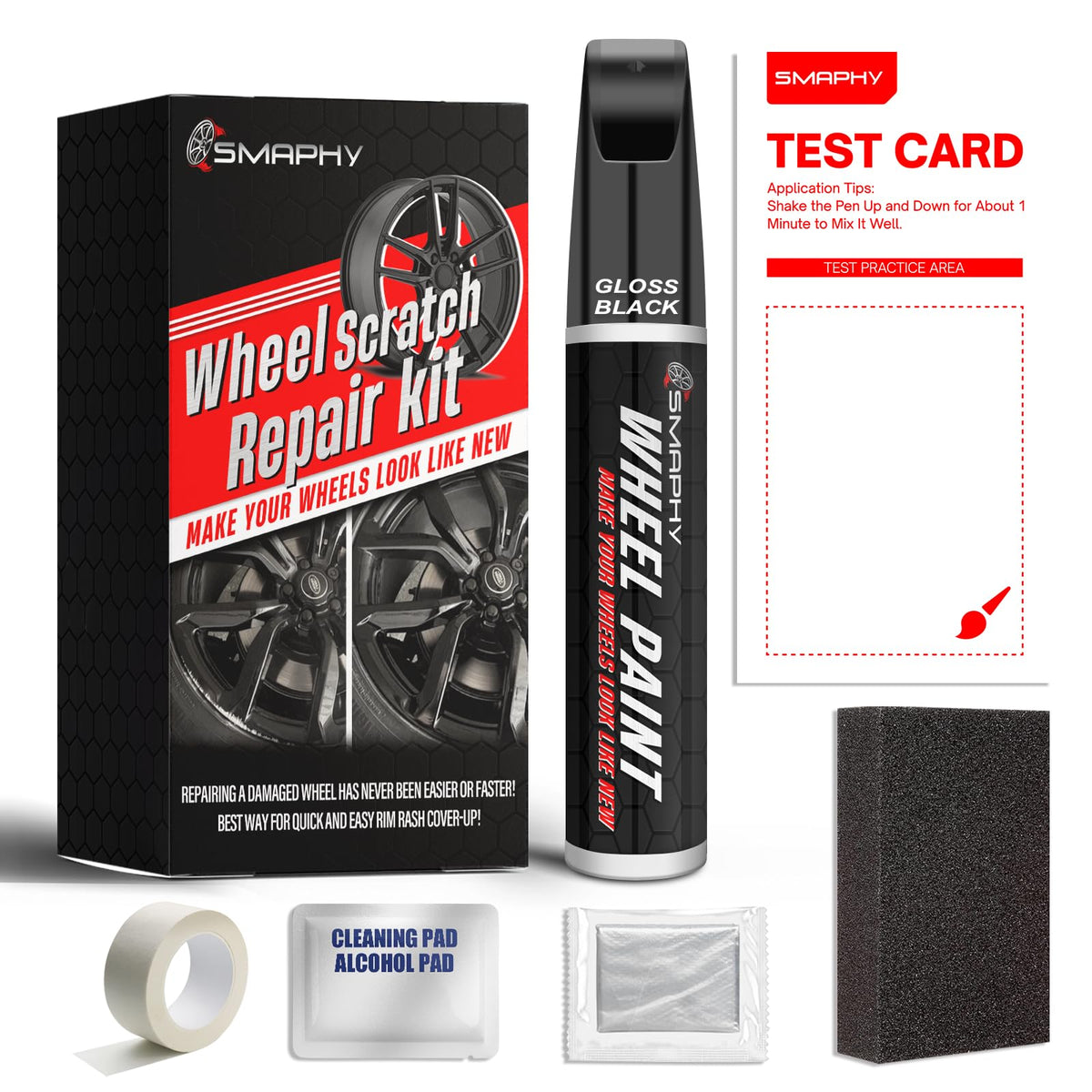 Smaphy Curb Rim Repair Kit, Black Rim Touch Up Paint, Wheel Scratch Repair Kit Wheel Paint Rim Paint Pen For Wheel Repair, Black