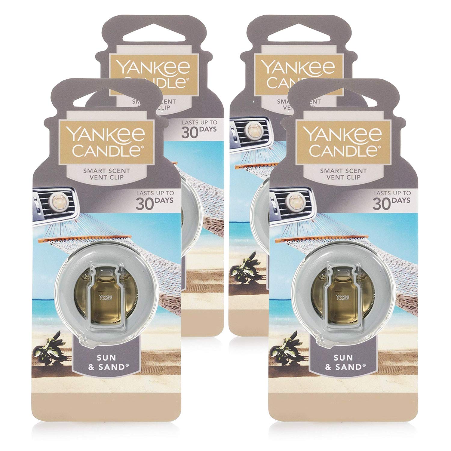 Yankee Candle Car Freshener Smart-Scent Vent Clips, 4-Pack (Sun & Sand)