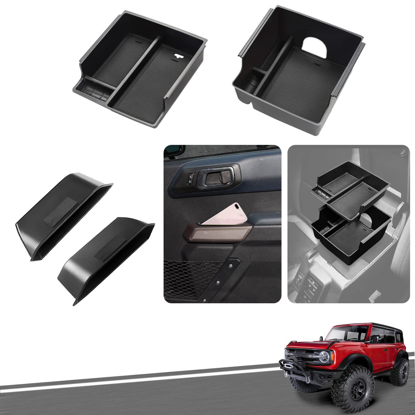 Wdg For Ford Bronco Accessories 2021 2022 2023 2024, Center Console Storage Organizer And Door Handle Storage Box, Insert Tray A