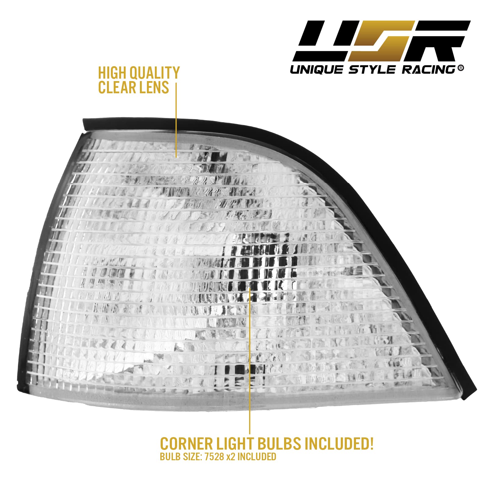 Depo E36 2D Corner Lights - Euro Cornering Turn Signal Lamps Set (Left + Right) Compatible With 1992-1999 Bmw E36 2 Doors Coupe And Convertible Including M3 (Clear Lens With 2 Amber Bulbs)