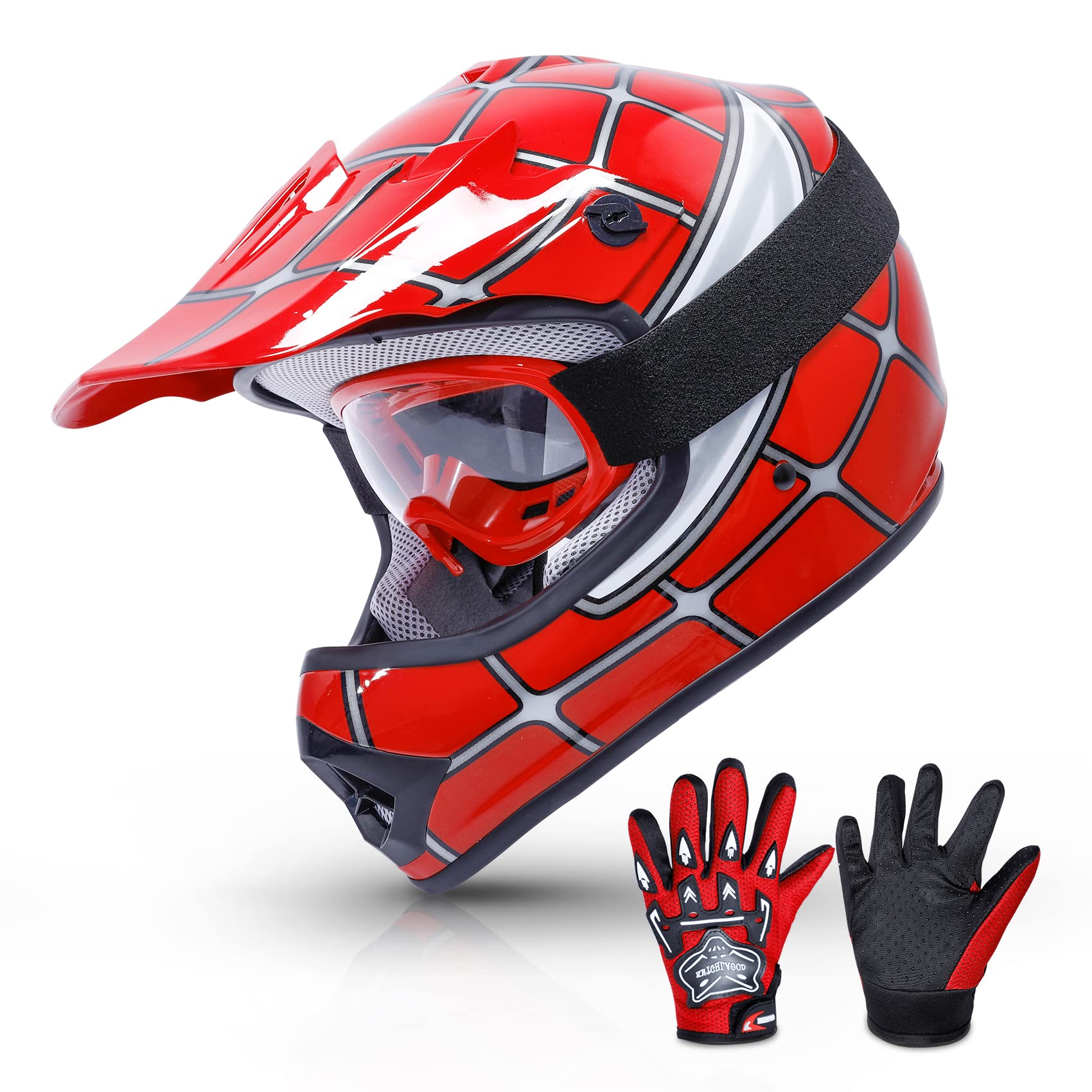 Tcmt Dot Youth & Kids Motocross Offroad Street Helmet Red Spider Motorcycle Youth Helmet Dirt Bike Motocross Atv Helmet+Goggles+