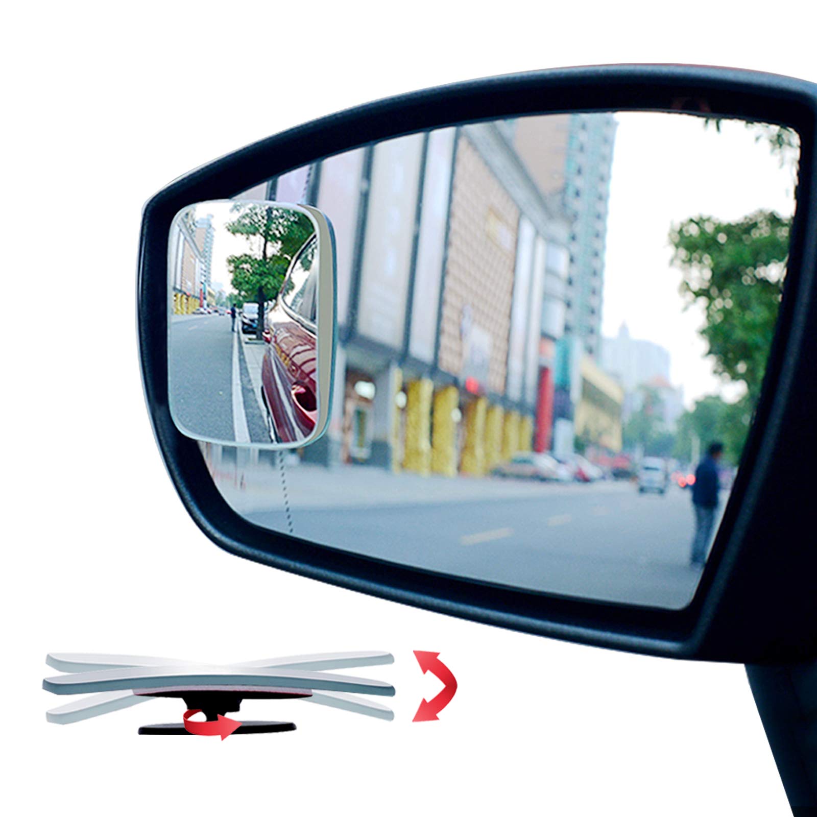 Ampper Blind Spot Mirror Rectangular, Hd Glass Frameless Stick On Adjustabe Convex Wide Angle Rear View Blind Spot Car Mirror Fo
