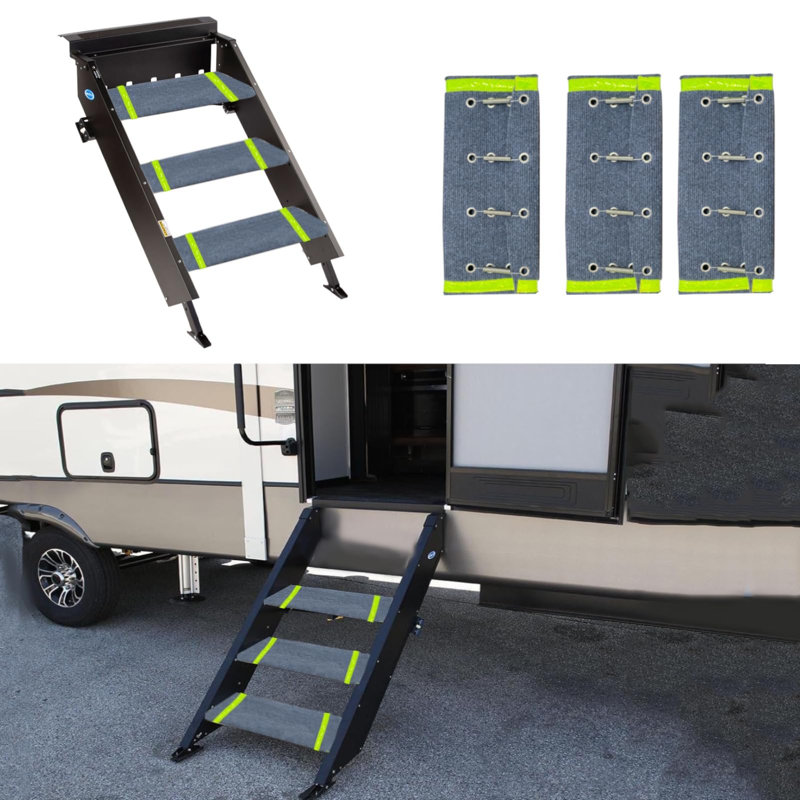 Mifami RV Step Covers Non-Slip Trailer Step Rug with Glow in Dark Strips Camper Stair Covers Fits 8-11 Deep RV Step Wrap Aroun