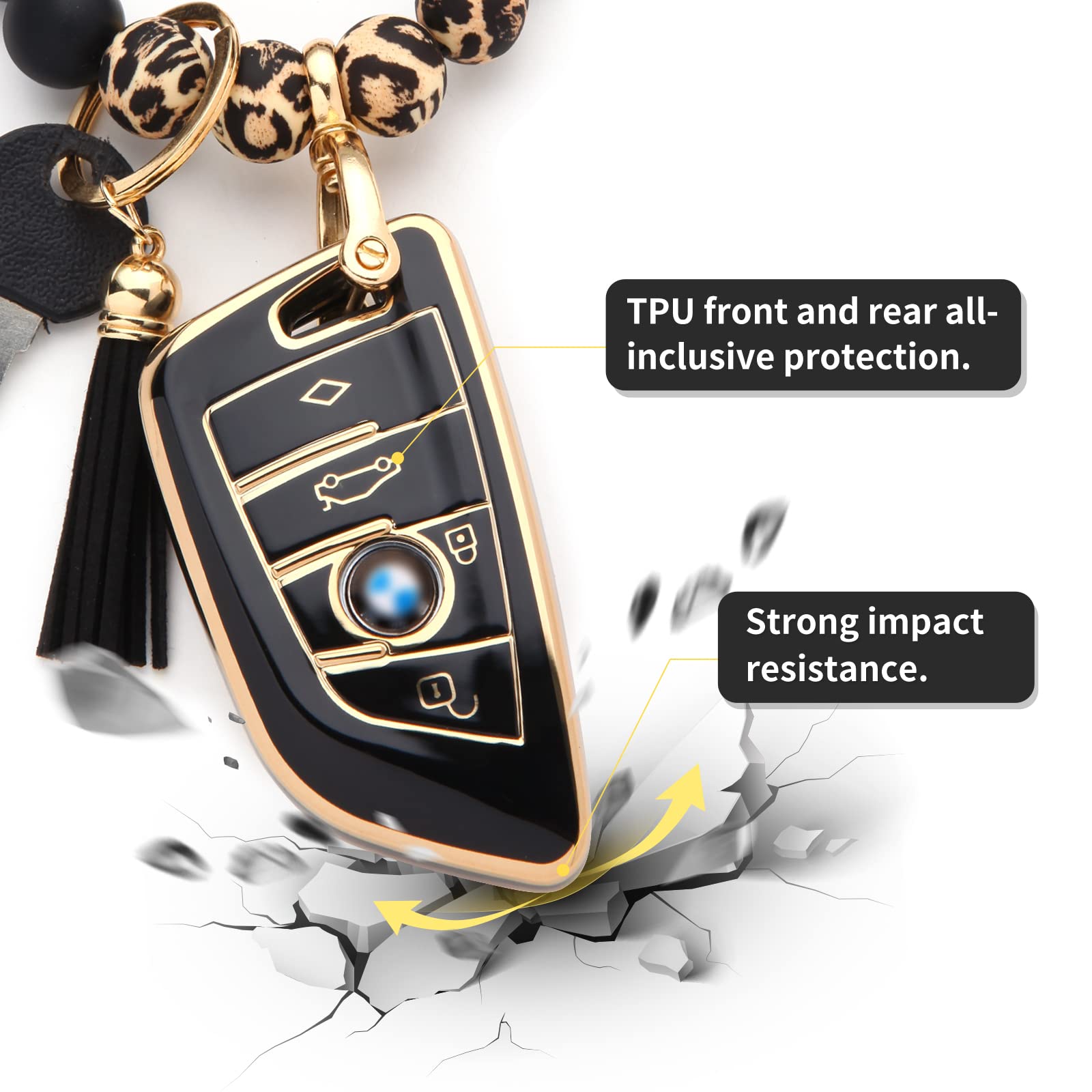 QfungYe Compatible For BMW 2 3 5 6 7 X1 X2 X3 X4 X5 X6 Series Wristlet Key Fob Cover,Anti-Fingerprint Special TPU Key Case,For W