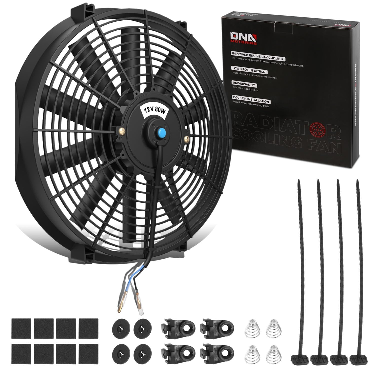 Dna Motoring 16 Inch High Performace Electric Cooling Slim Radiator Fan With Mount Kit, Black, Raf-16+Fmk