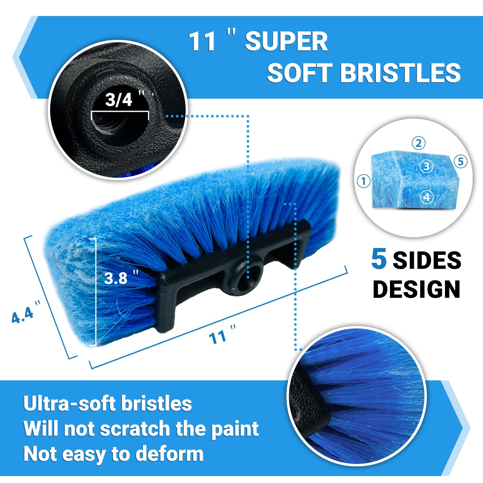 72'' Long Handle Car Wash Brush With Hose Attachment, Flow-Through Soft Bristle Five-Sided Brush