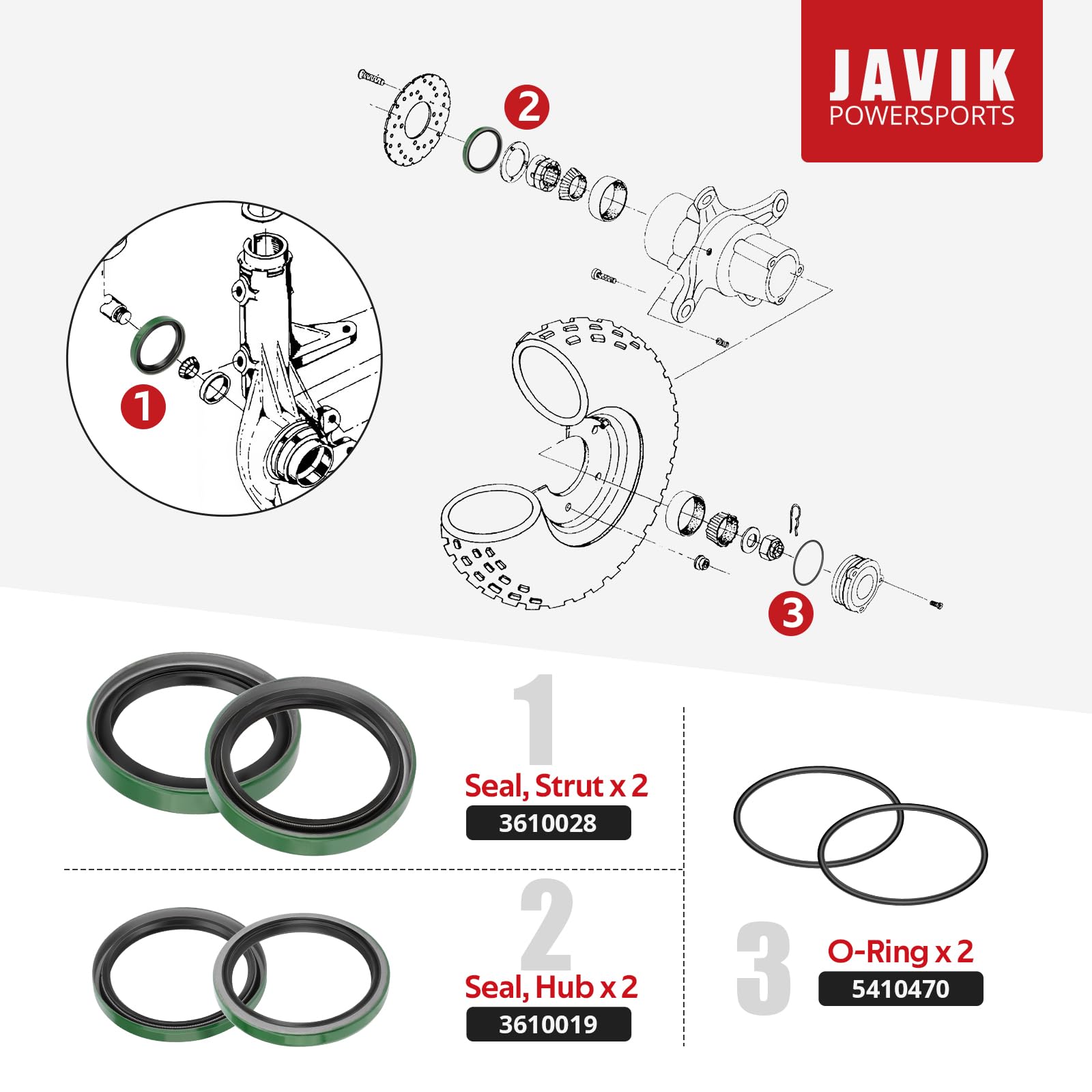 Front Wheel Hub Strut Seal for Polaris Sportsman Scrambler Magnum Xplorer Xpedition Big Boss Diesel Worker 500 425 400 335 325 3