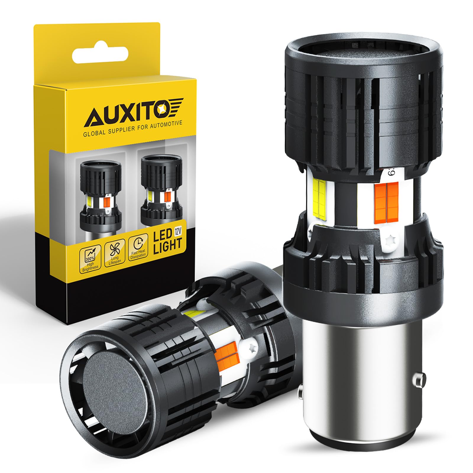 Auxito 2025 Latest Canbus 1157 Switchback Led Bulbs 2357 2057 7528 Bay15D Dual Color Amber/White Anti Hyper Flash Built-In Resis