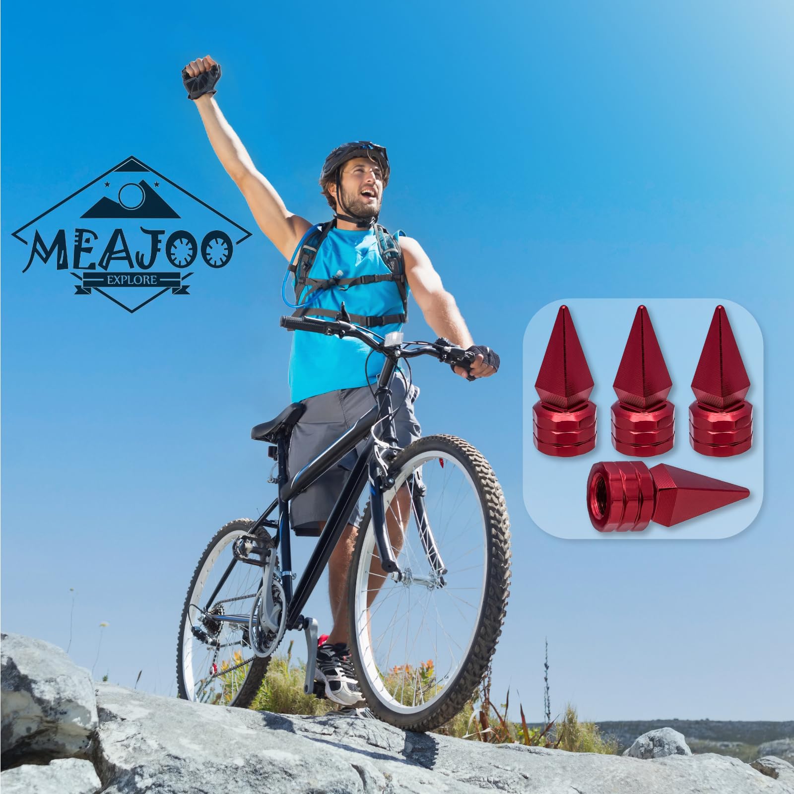 Meajoo 8Pcs Spiked Shape Tire Valve Stem Caps, Aluminum Alloy Spike Wheel Tire Valve Stem, Universal Dustproof Waterproof Air Ca