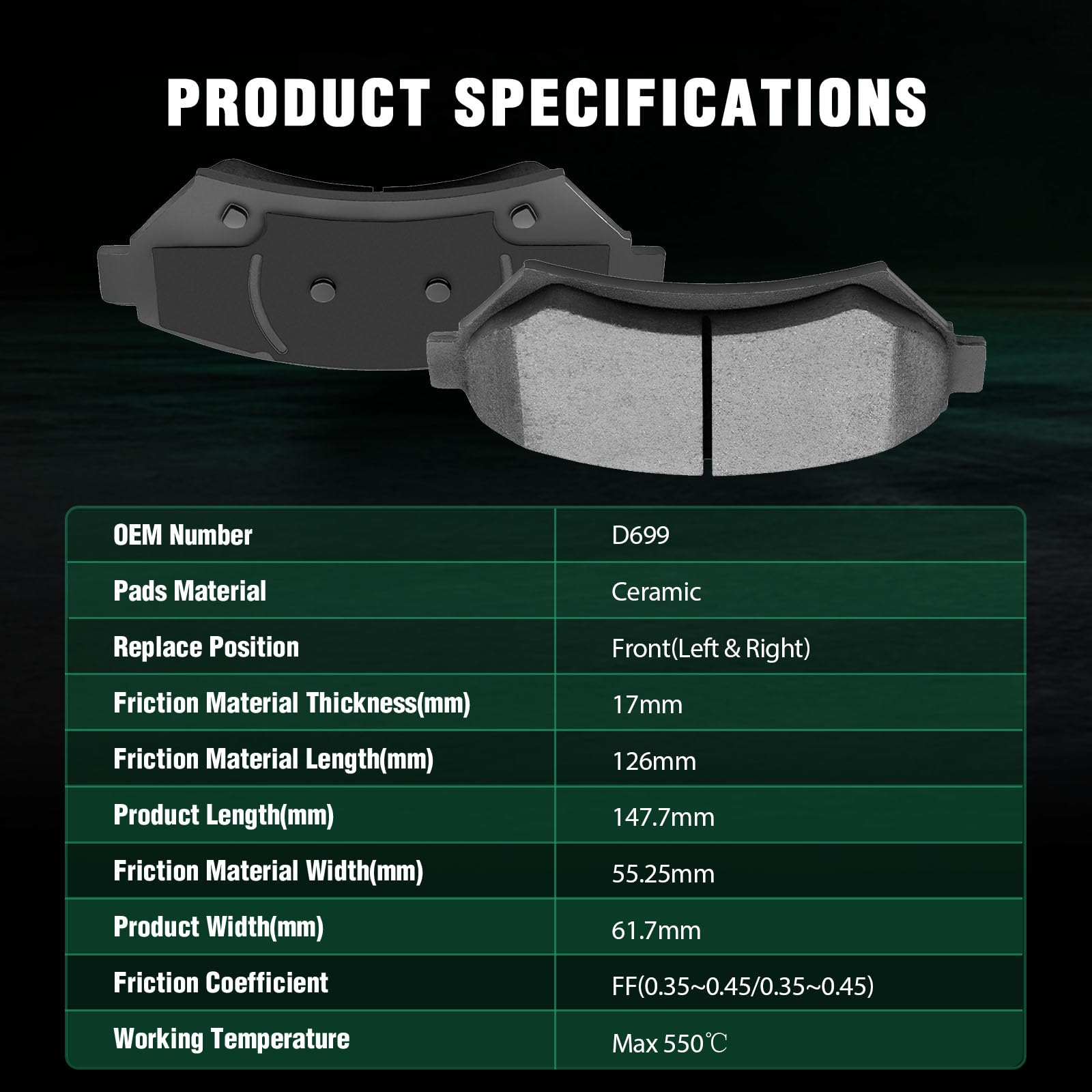 Automuto 4Pcs Front Ceramic Disc Brake Pads Set D699 For Buick Century Lesabre For Cadillac Deville Eldorado For Chevrolet Impal