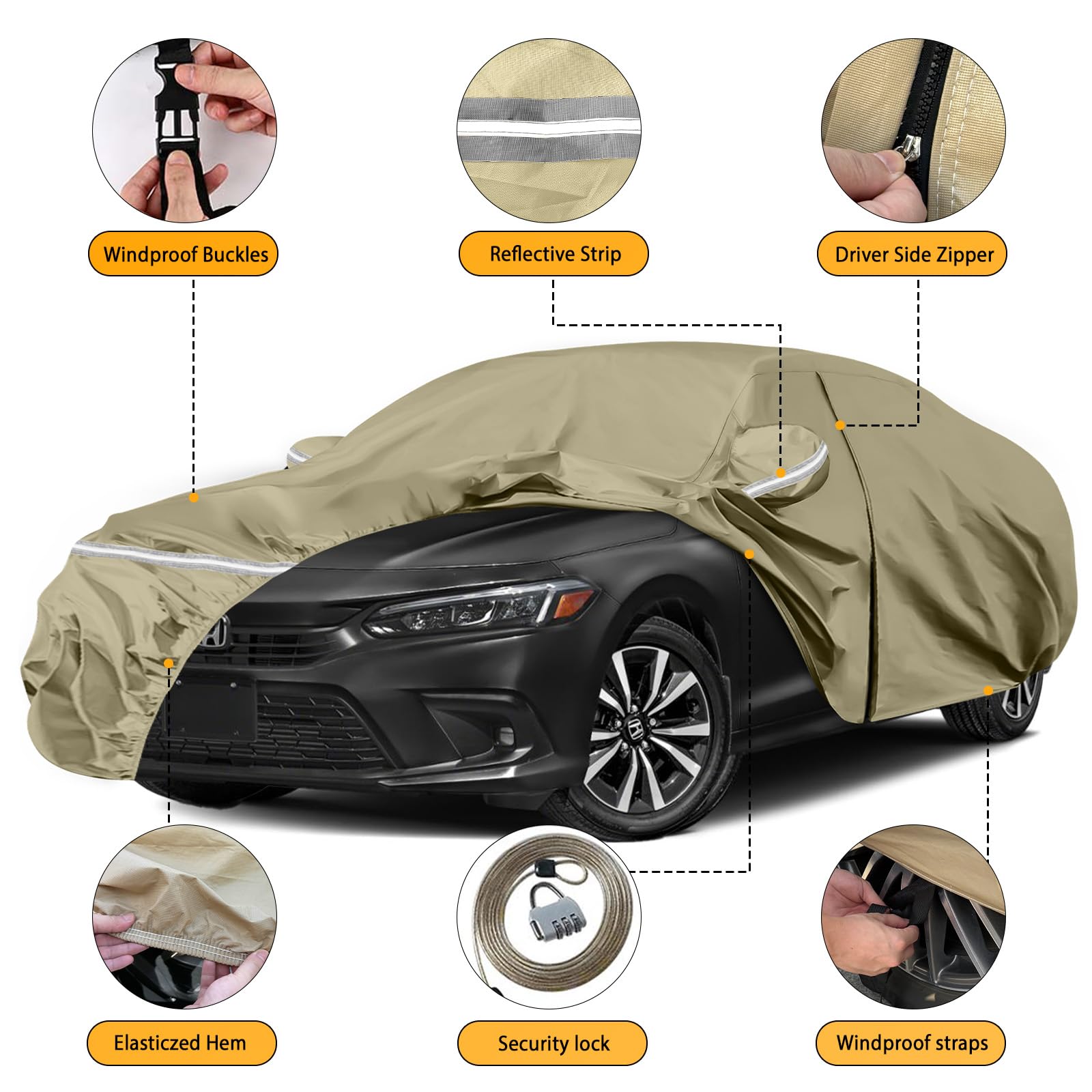 Waterproof Car Covers Replace for 2007-2025 Honda Accord, Multilayer Heavy Duty with Cotton Liner All Weather Custom-fit Car Cov