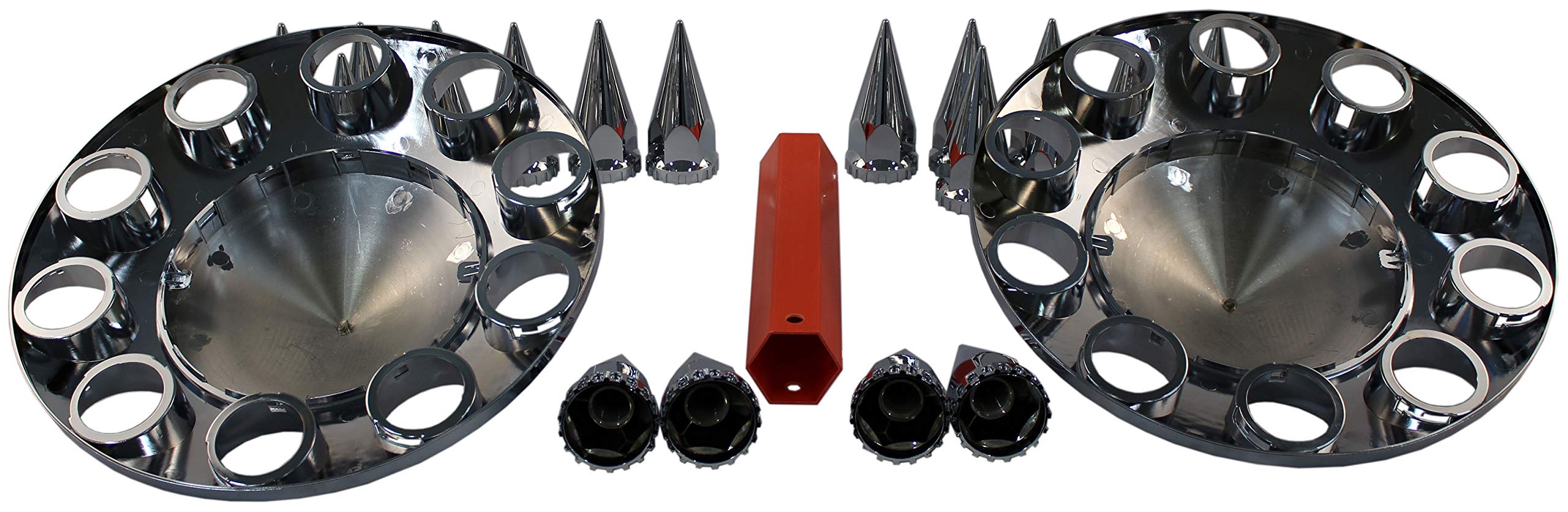 Mrjlk Chrome Abs Complete Axle Cover Set With Hub Caps And 33Mm Screw-On Spiked Lug Nut Covers For Semi Trucks (2 Front)