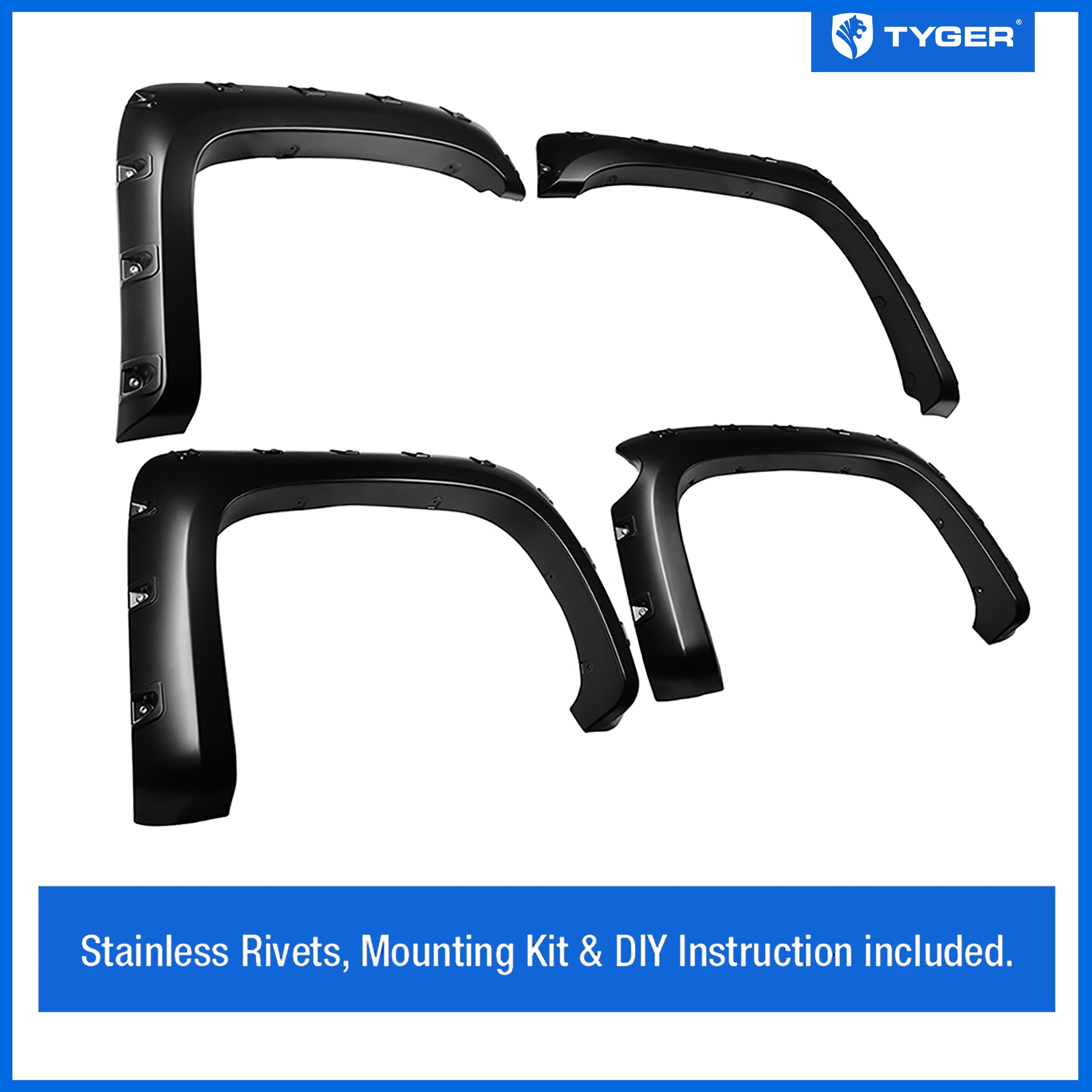 Tyger Auto Fender Flares Compatible With 2007-2013 Chevy Silverado 1500 2500 3500Hd (Not Fit 2007 Classic) 5.8' Bed, Smooth Text