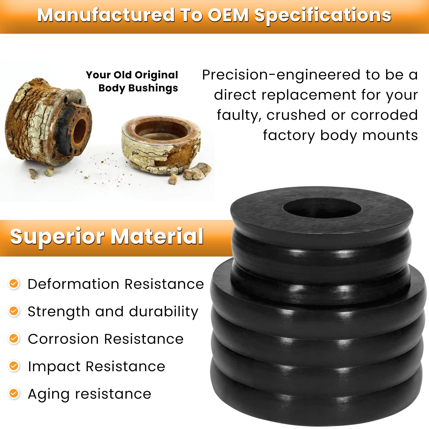 KF04050BK Body Mount Bushing Kit for Ford F250 F350 Super Duty 1999-2018 2WD 4WD Polyurethane Body Cab Mounts & Washers (Black 2