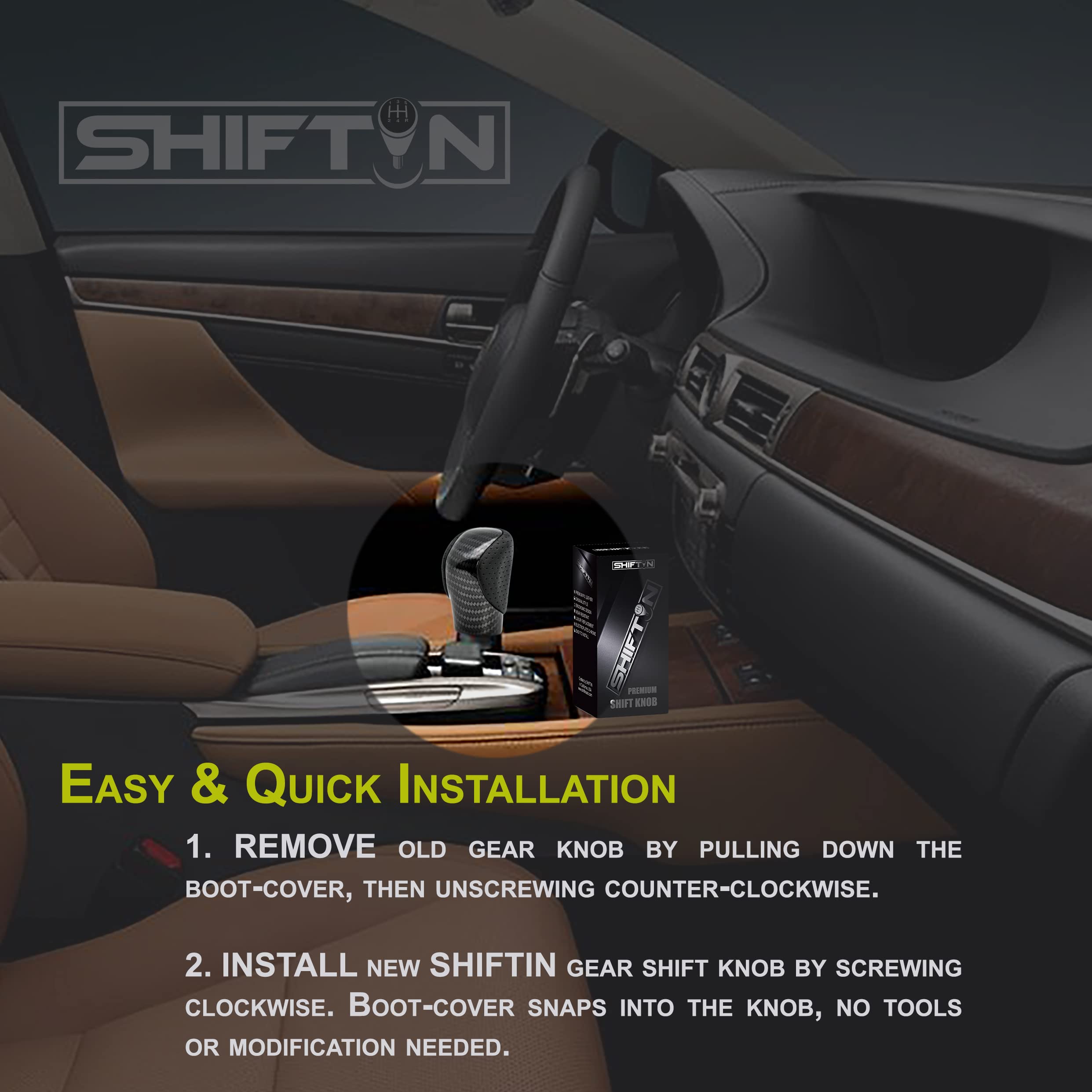 Shiftin Gear Shift Knob Shifter For Lexus Es Gs Gx Is Nx Rc Rx 200T 300 350 3450H 450Hl 350L (Punched Black Leather/Carbon Patte