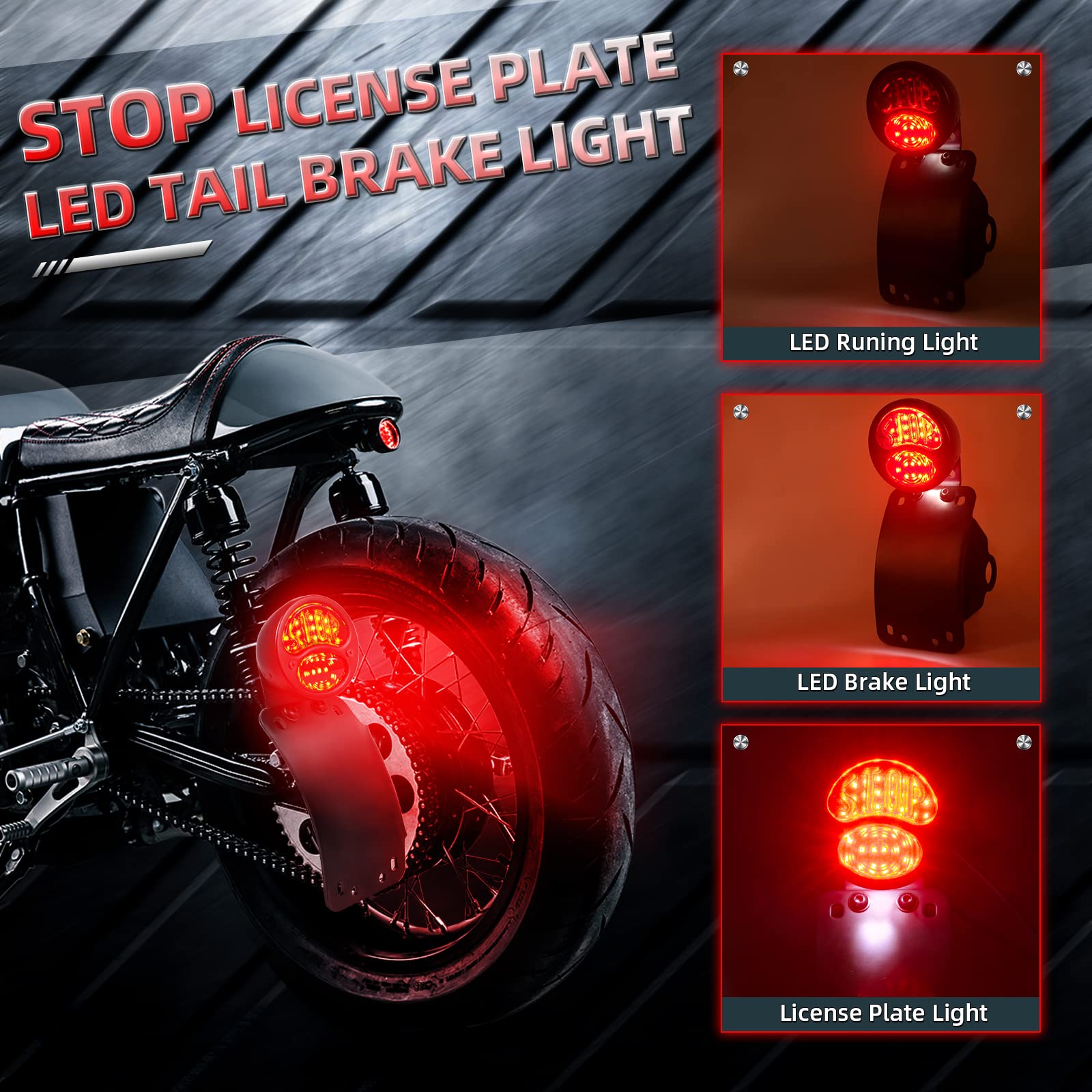 Amazicha 3/4' Motorcycle Led Tail Brake Light With Bracket, Ip67 Waterproof Motorcycle Side Mount License Plate Rear Light Compatible For Harley Sporster Bobber Chopper Yamaha Suzuki Honda Kawasaki