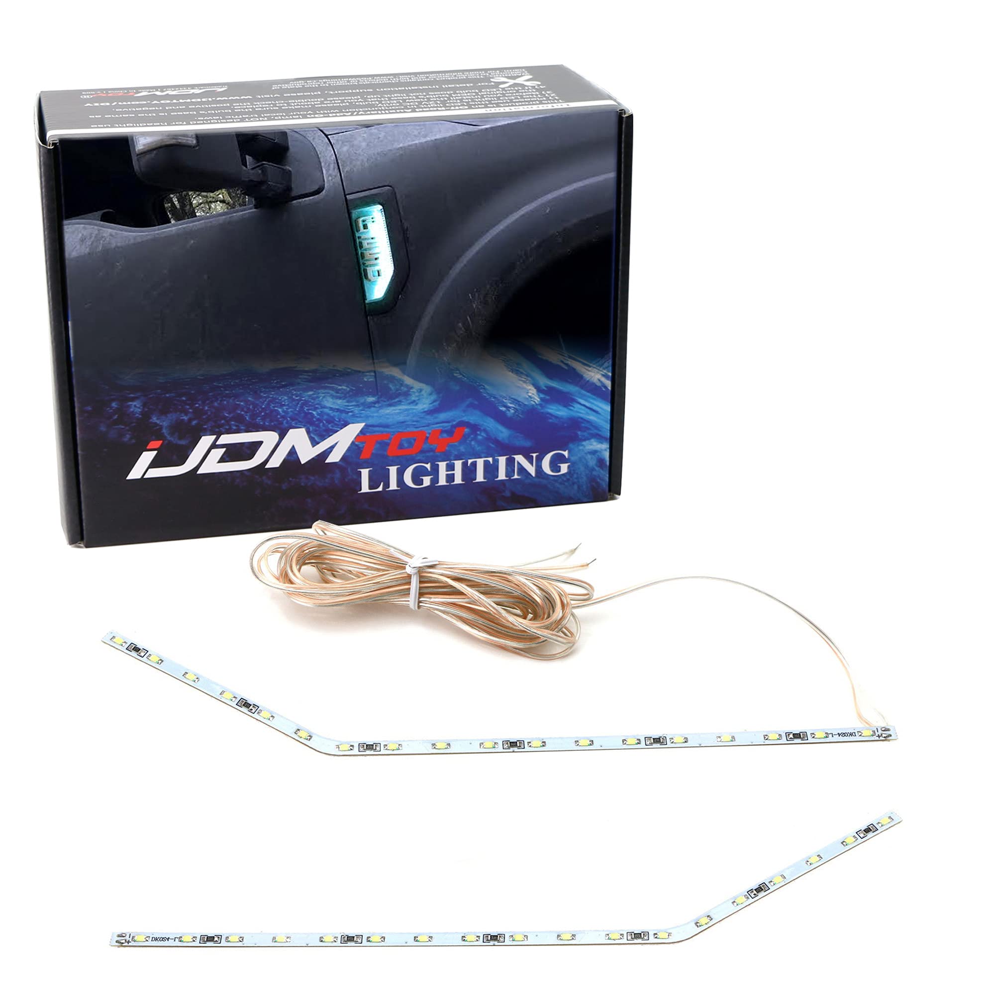 Ijdmtoy Ice Blue Led Background Illumination Kit Compatible With 2017-2021 Ford F250 F350 F450 Super Duty Side Fender Chrome Emb
