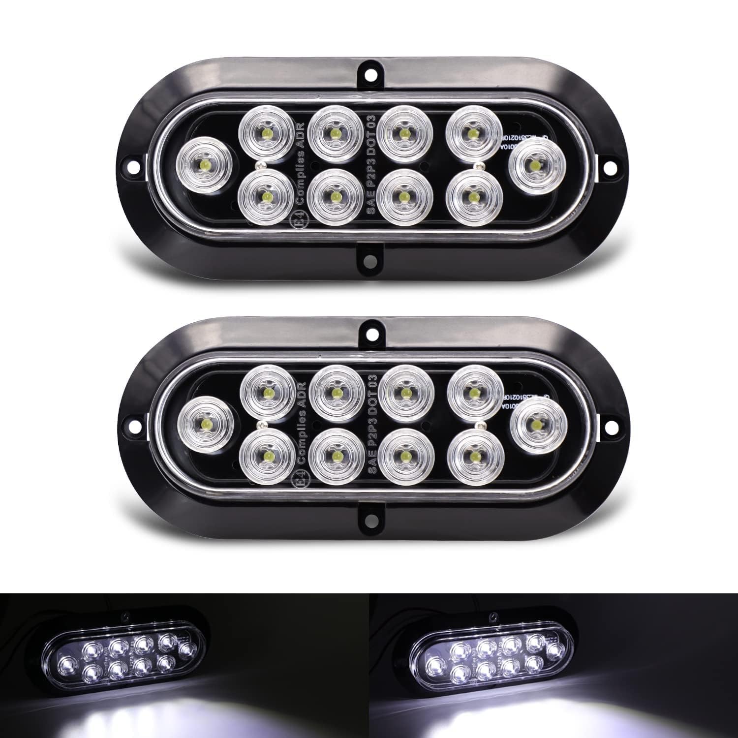 Tmh 6'' Oval White Led Trailer Tail Light Surface Mount 10 Led Waterproof Reverse Back Up Trailer Lights For Truck Rv Bus Lorry