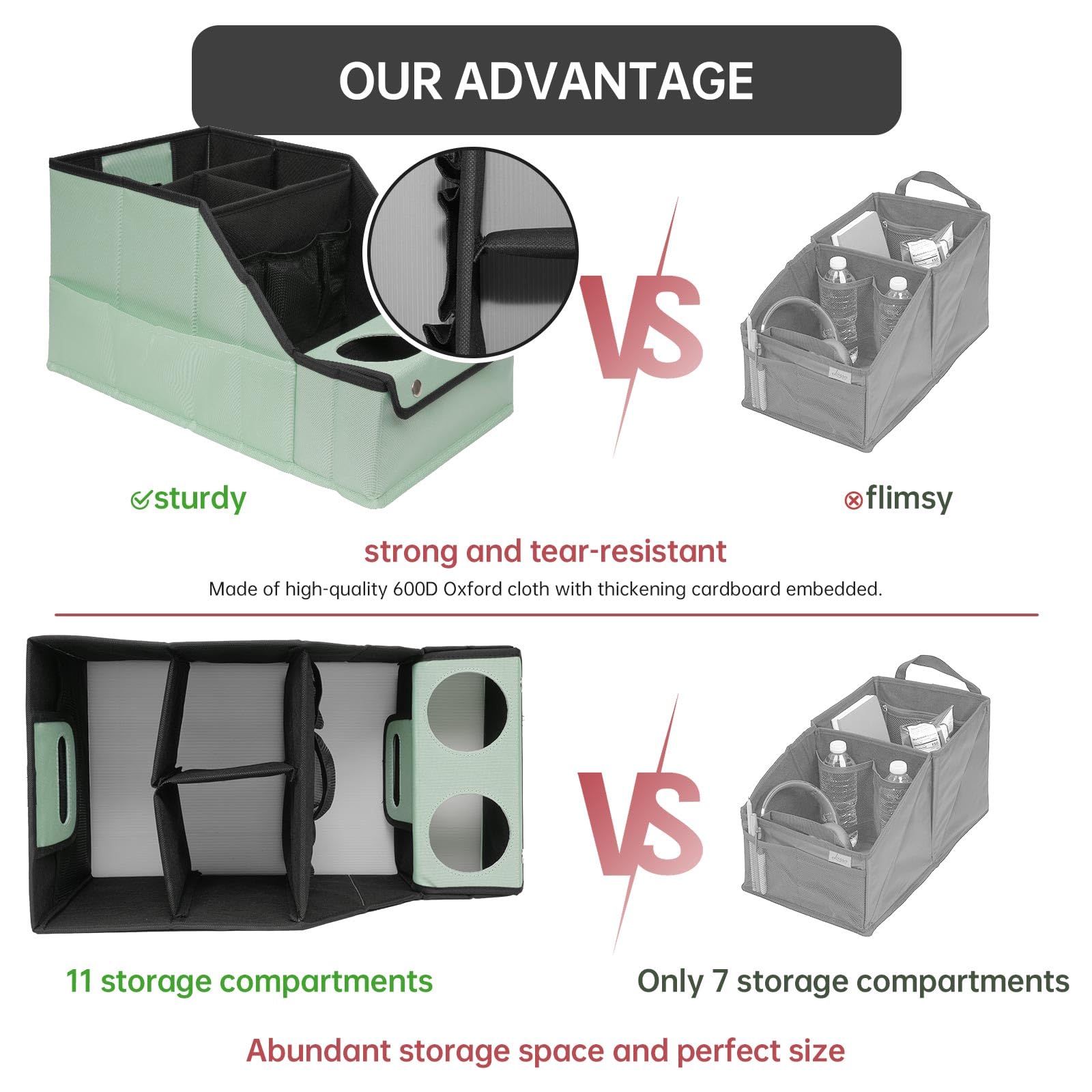 Mulisoft Car Seat Organizer - Backseat Car Organizer With 11 Storages Compartments And 2 Cup Holders, Green