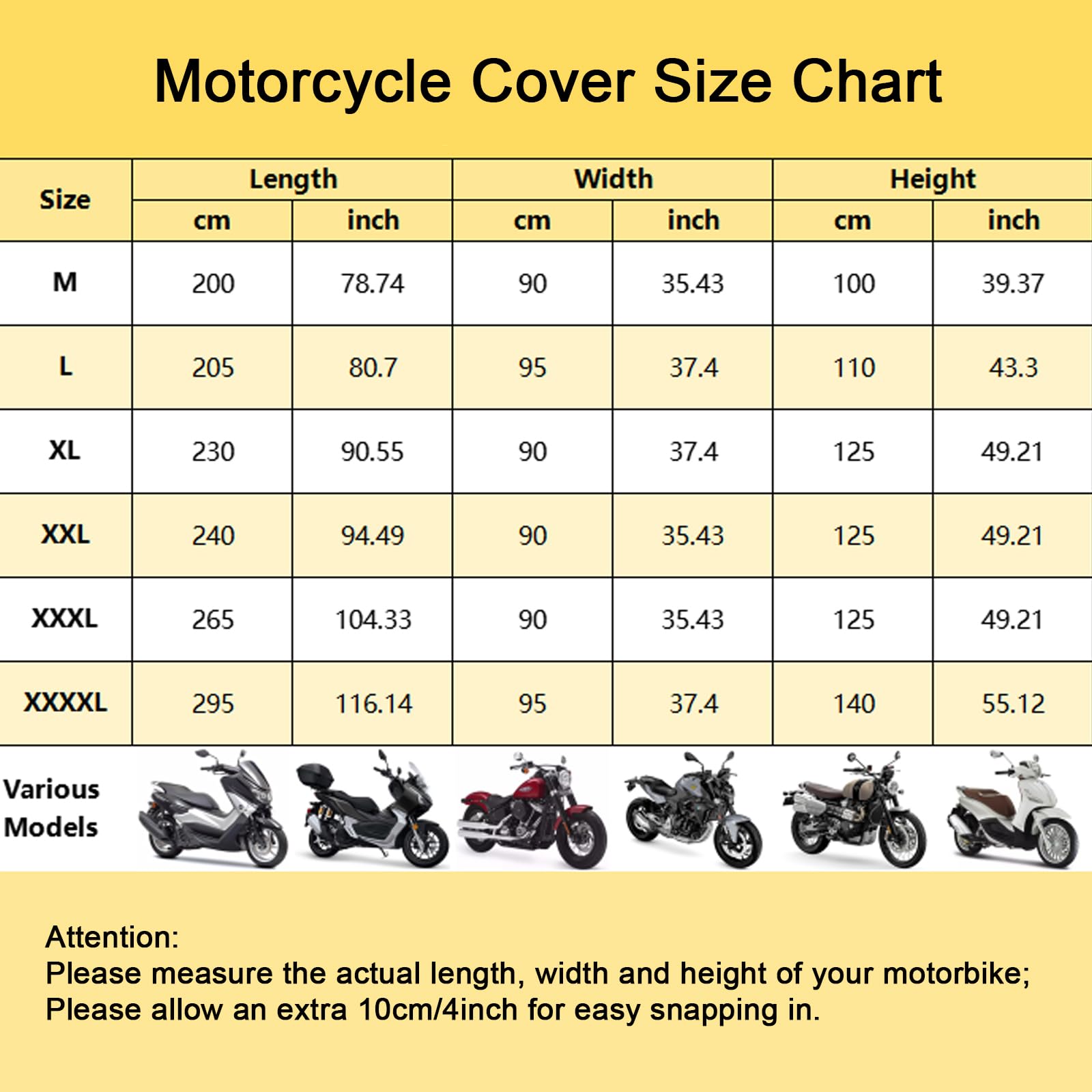 Waterproof Motorcycle Cover Outdoor, Motorbike Scooter Moped Rain Dust Protection Cover with 4 Reflective Strips and 2 Windproof