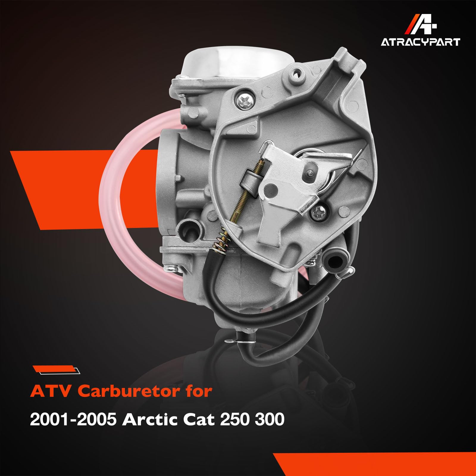 ATRACYPART Carburetor Compatible with Arctic Cat 250/300 2001-2005, Includes Air Filter & Fuel Valve, Model A1555, Red/Green