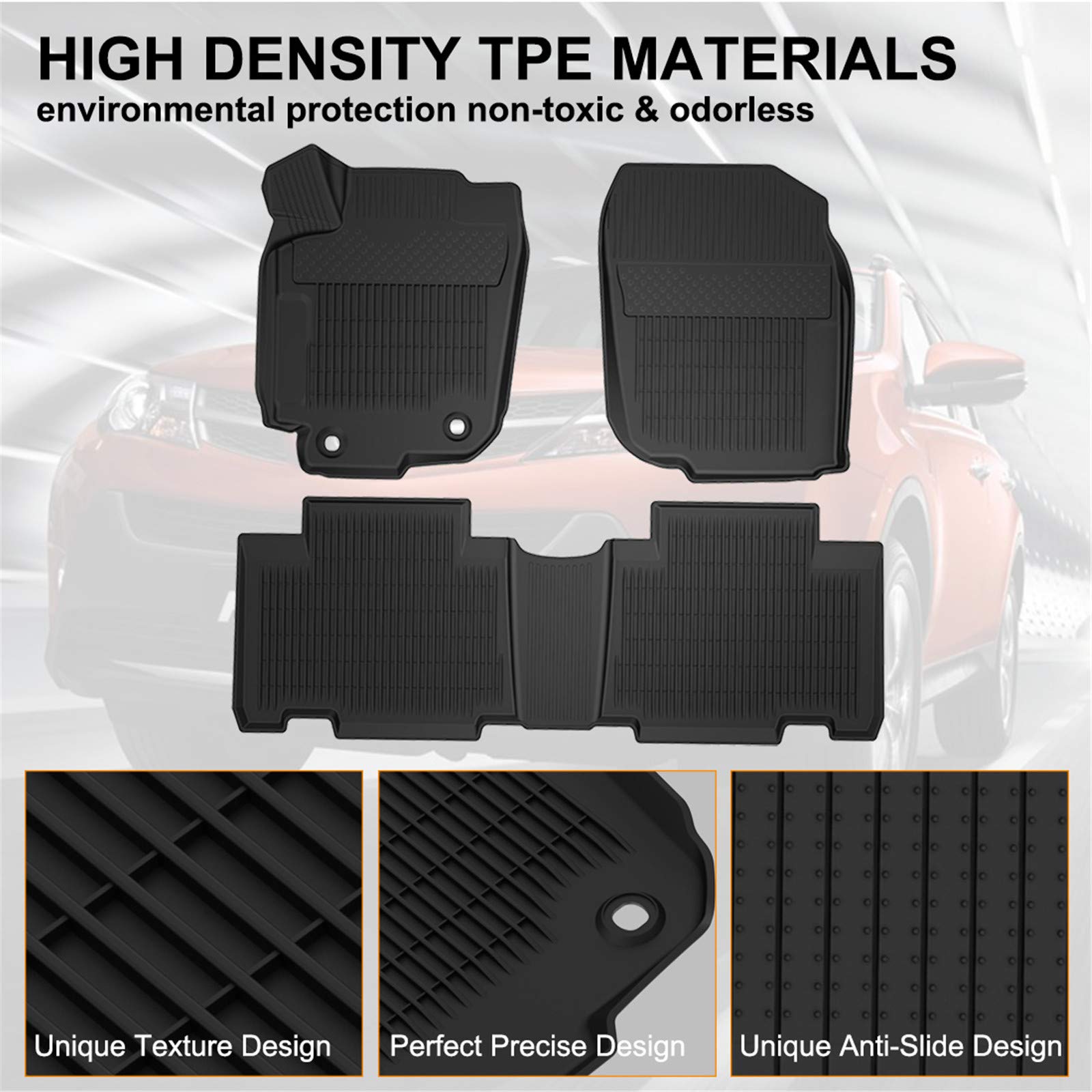 Kiwi Master Floor Mats Compatible For 2013-2018 Toyota Rav4 Accessories All Weather 1St & 2Nd Black Front Rear Row Liners (Non-H