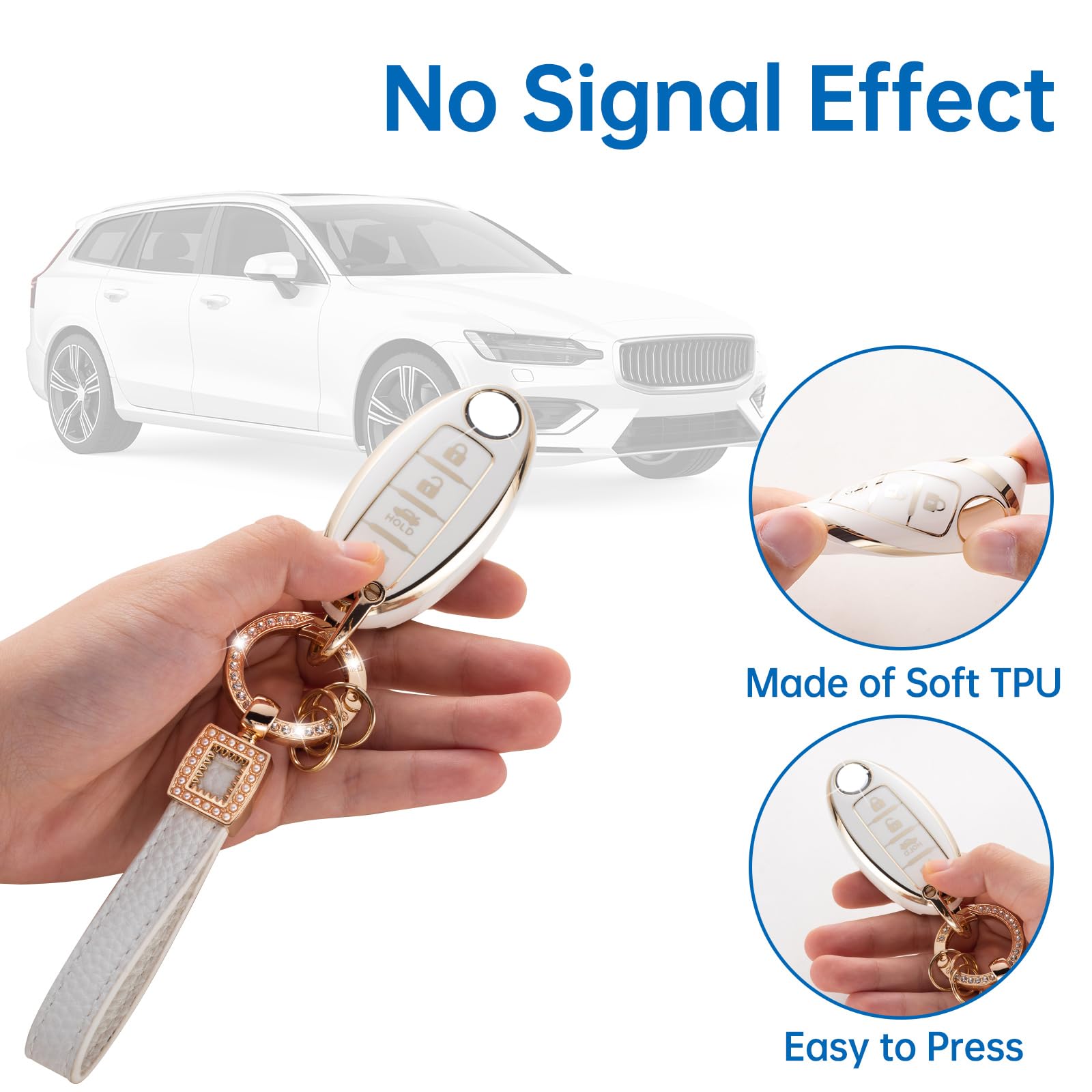 Cacarlike For Nissan Key Fob Cover With Leather Lanyard, Car Key Fob Case Compatible With Altima Maxima Murano Rogue Sentra Sent