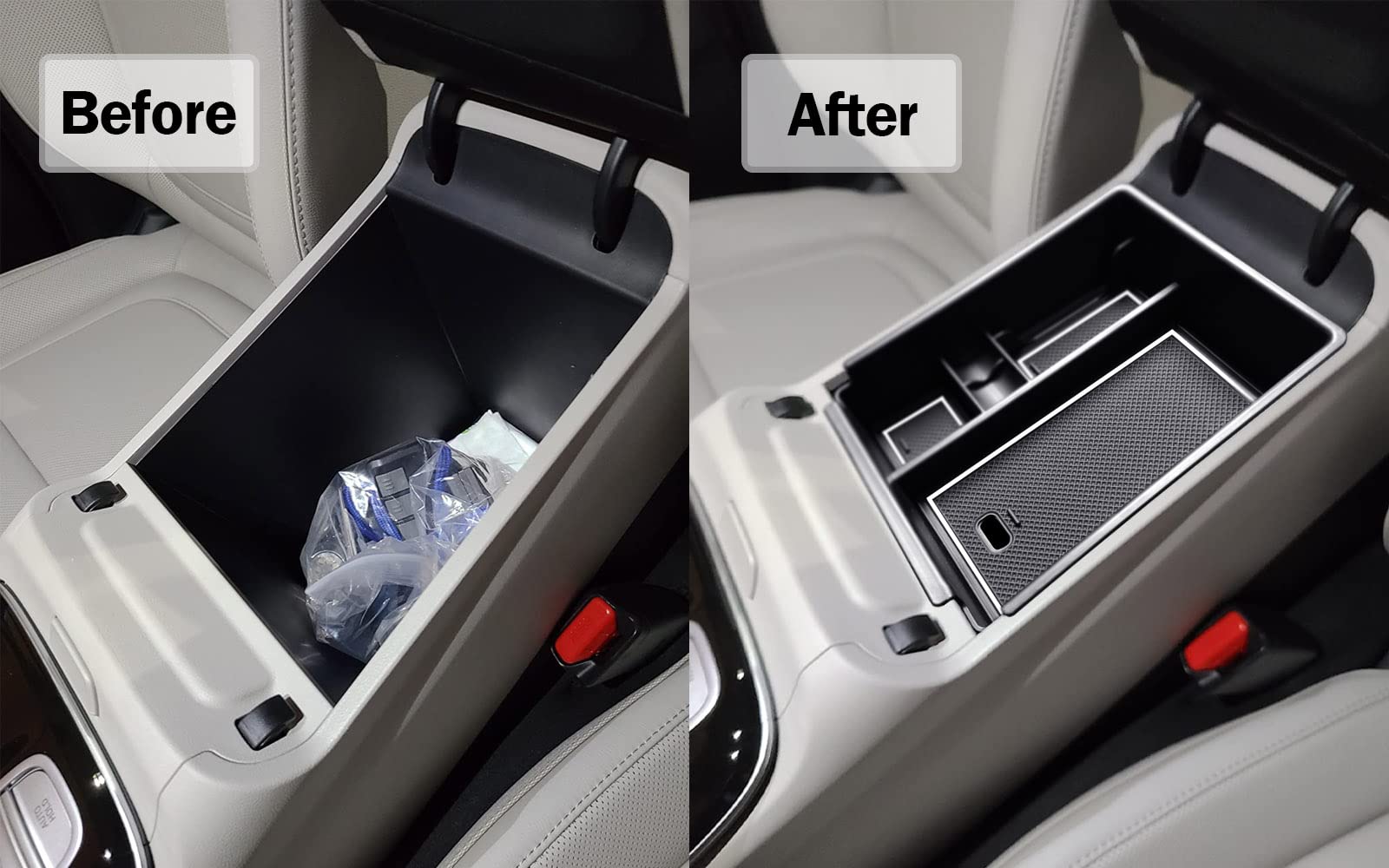 Tacorbo Center Console Organizer Compatible With Hyundai 2022-2024 Tucson Plug-In Hybrid/Hybrid All Trims And Tucson Gas Limited And Santa Cruz 2022-2025 Accessories, Armrest Insert Tray, White