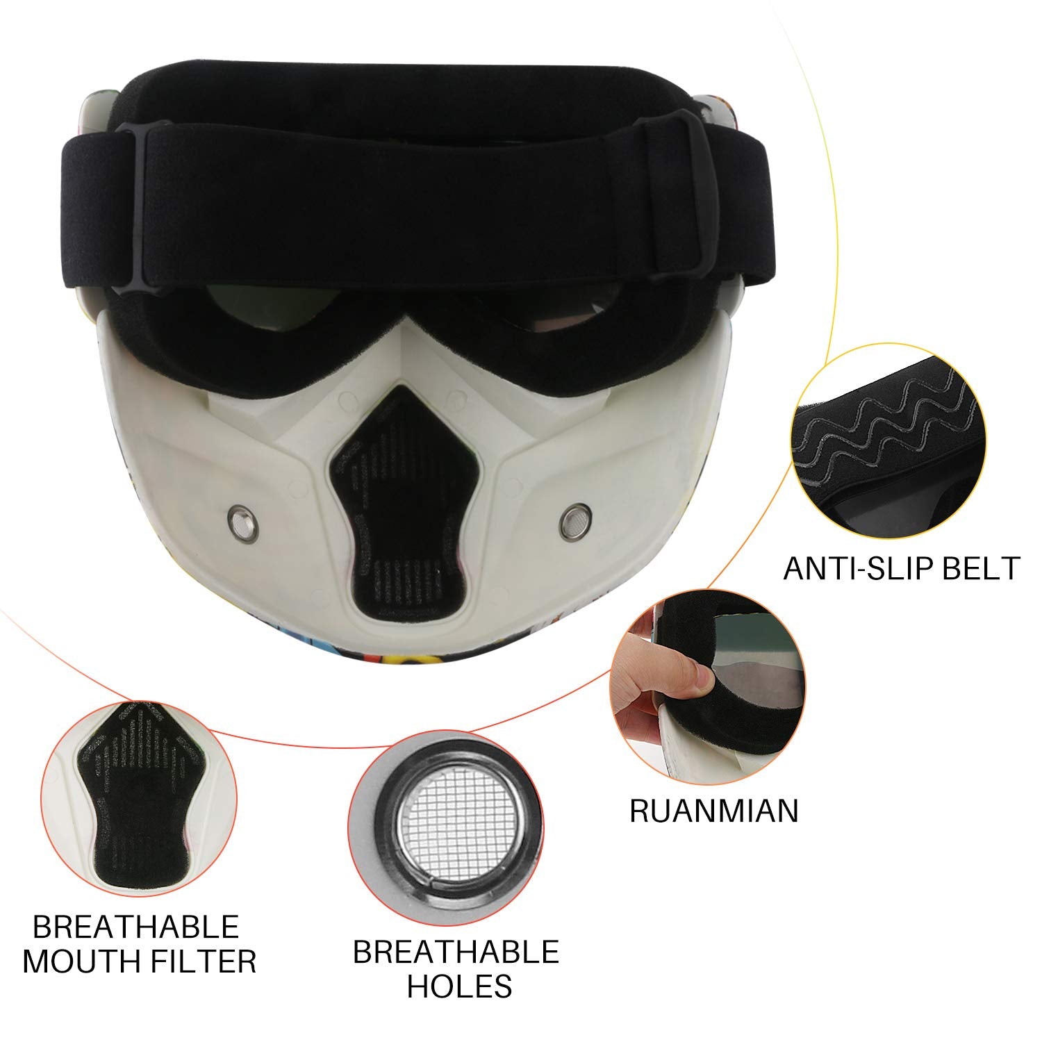 Motorcycle Helmet Riding Goggles Glasses With Removable Face Mask,Detachable Fog-Proof Warm Goggles Mouth Filter Adjustable Non-