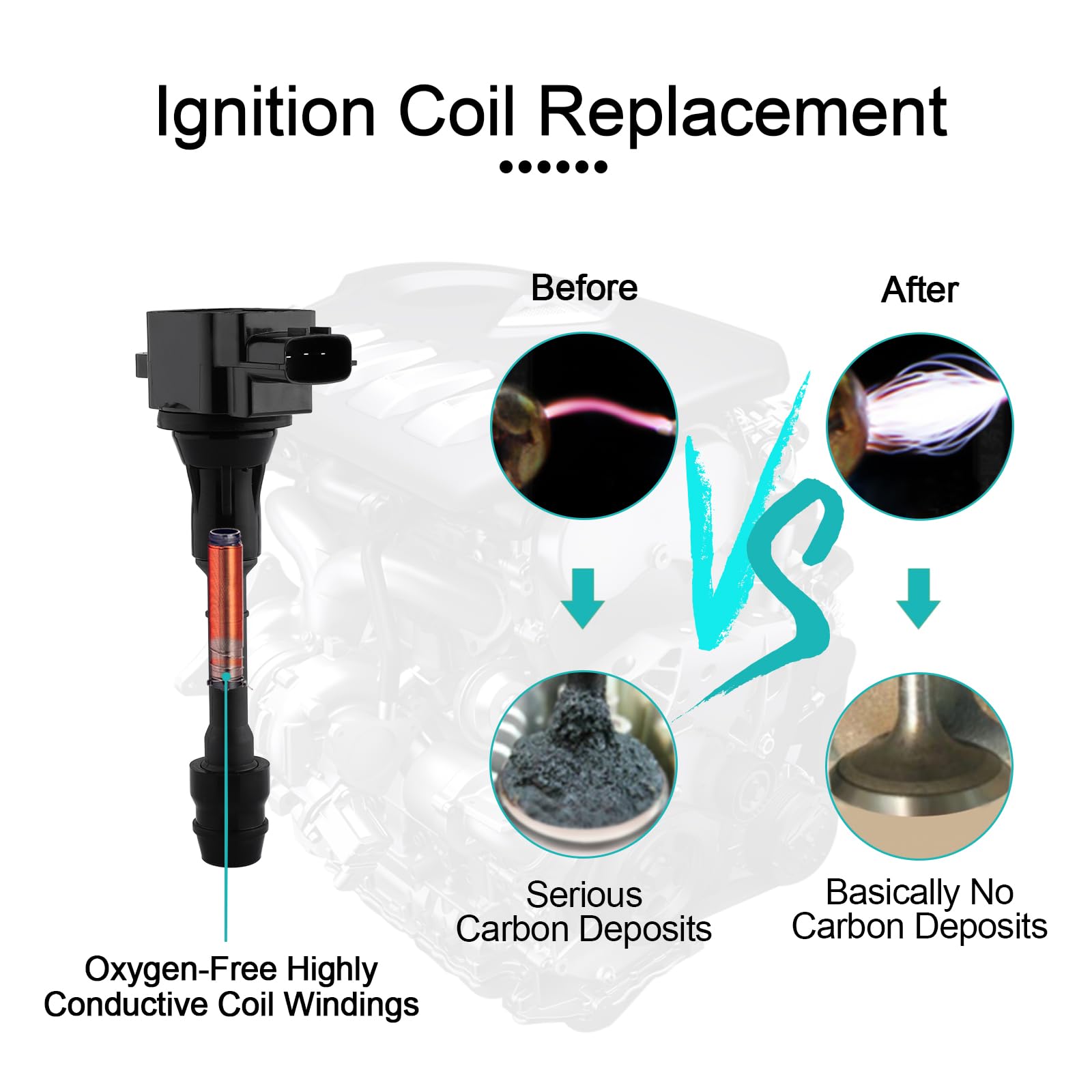 AULINK UF350 Ignition Coil Pack (2.5L L4 Only) 4PCS For Altima 2002 2003 2004 2005 2006,Sentra X-Trail 2002 2003 2004 2005 2006